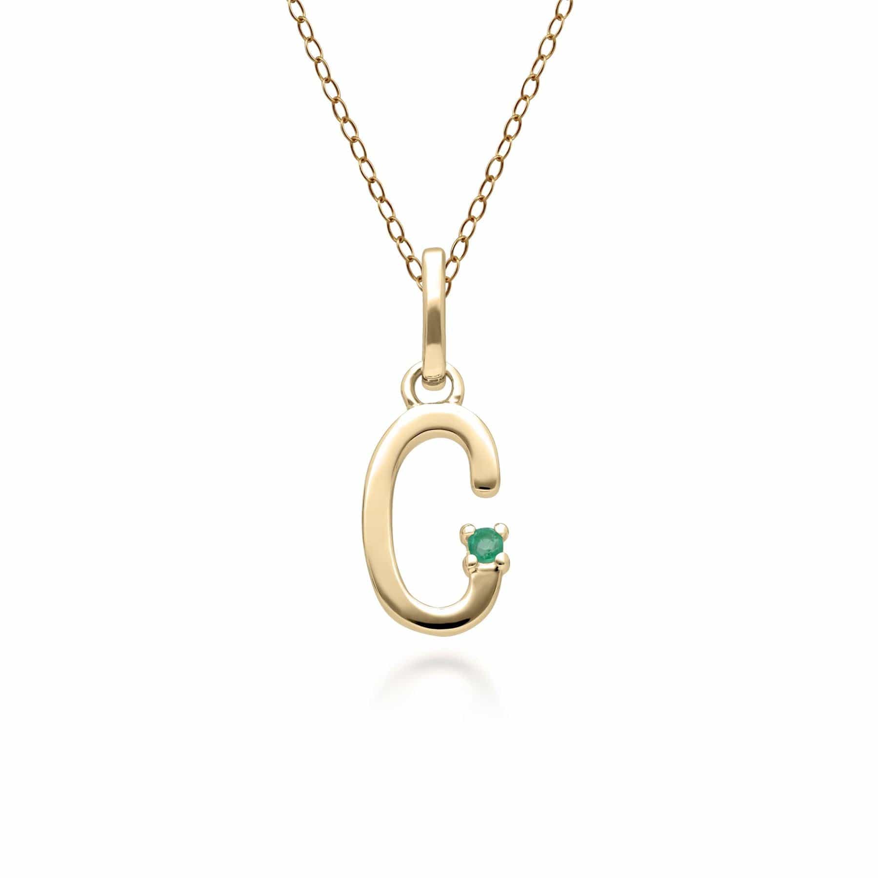 Initial Emerald Letter Necklace In 9ct Yellow Gold - Gemondo