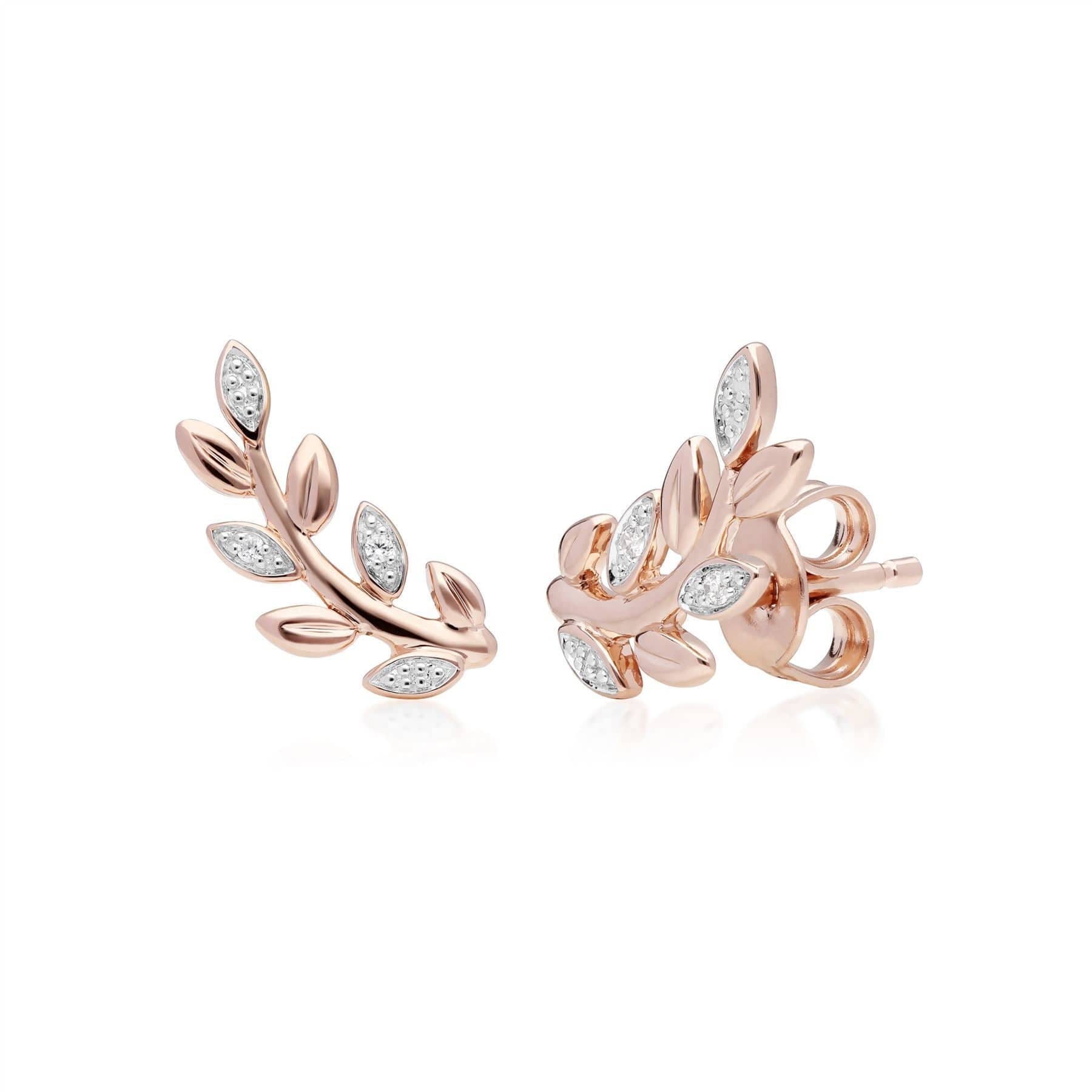 191E0390029-191R0899029 O Leaf Diamond Stud Earring & Ring Set in 9ct Rose Gold 4