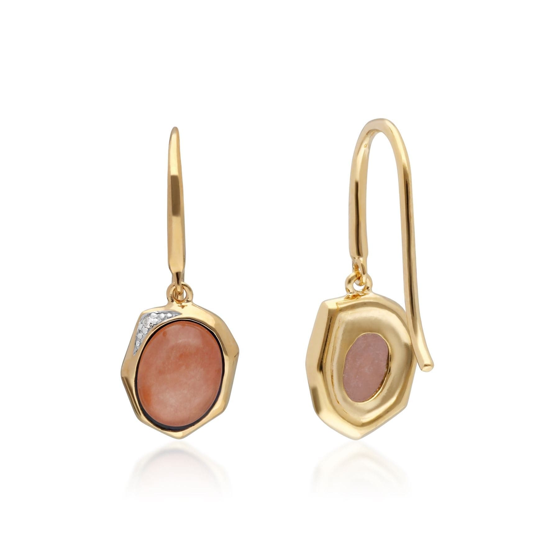 Irregular B Gem Dyed Red Jade & Diamond Drop Earrings in Gold Plated Sterling Silver Back