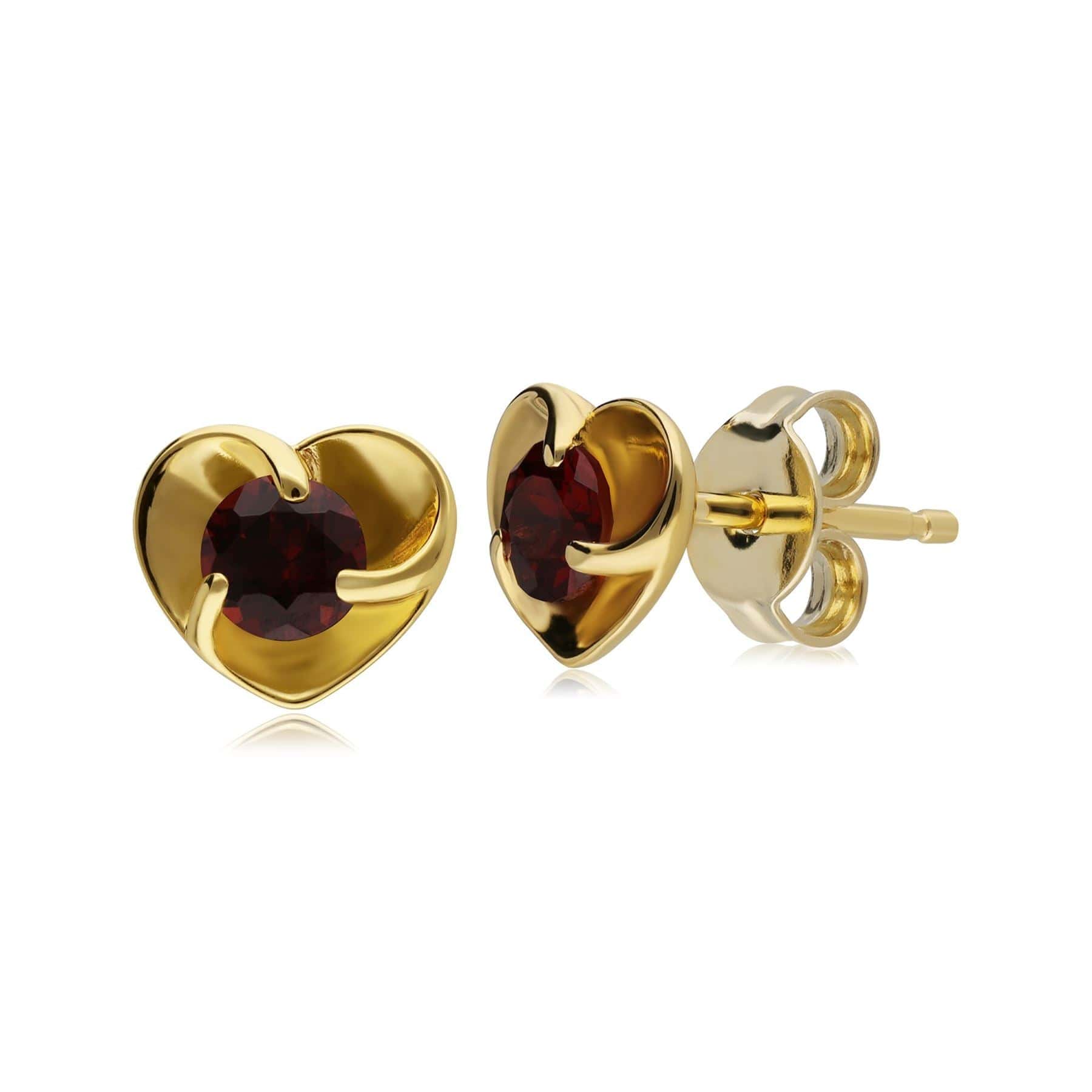 Gemondo Red Garnet Gemstone Heart Gold Plated Sterling Silver Stud Earrings