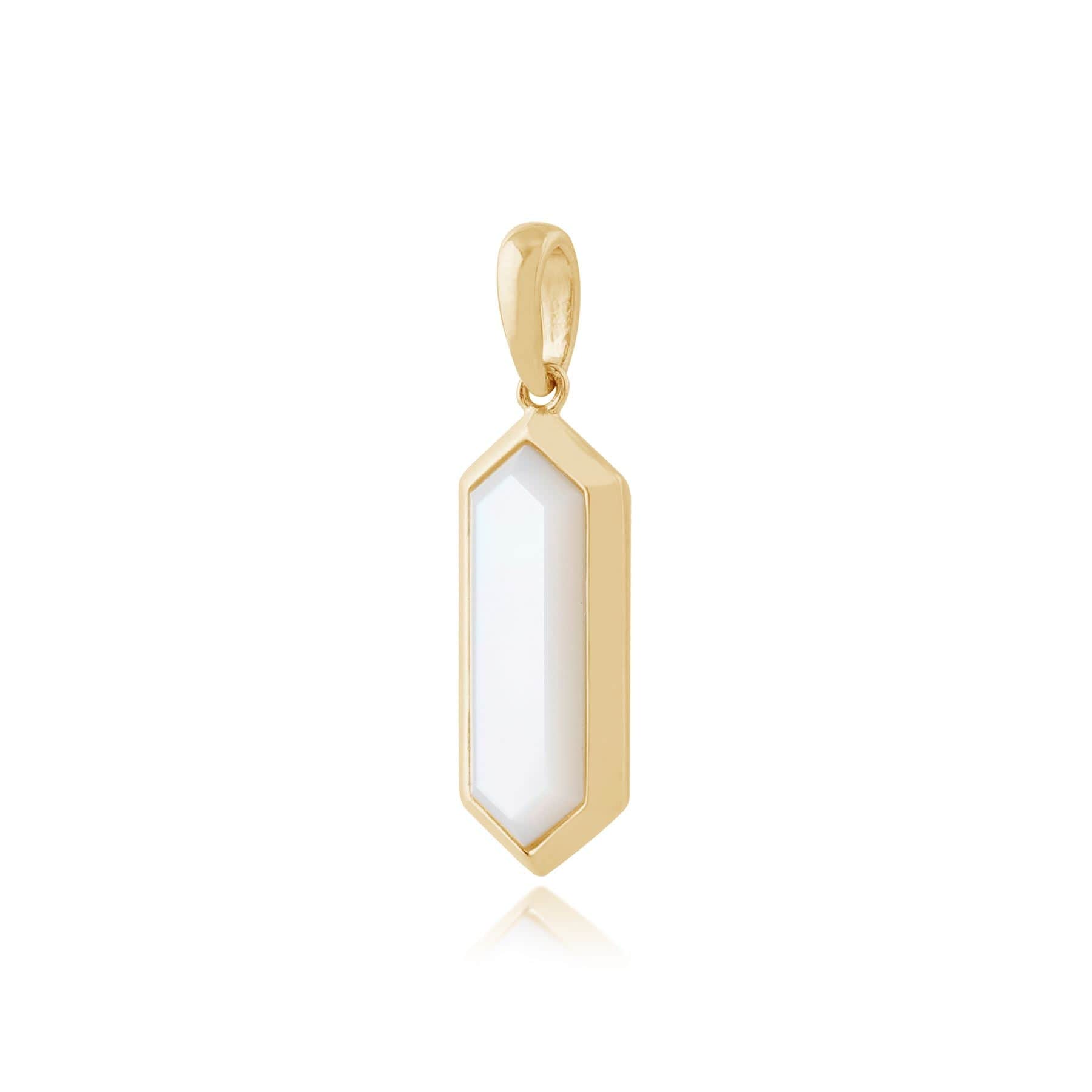 Geometric Hexagon Mother of Pearl Prism Drop Pendant in Gold Plated Silver - Gemondo