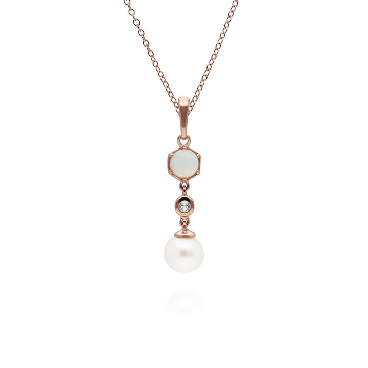 270P030701925 Modern Pearl, Opal & Topaz Drop Pendant in Rose Gold Plated Silver 1