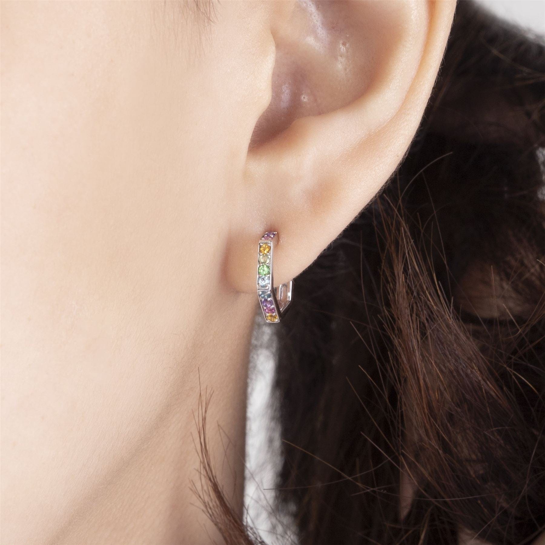 270E032001925 Rainbow Gems  Hexagon Hoop Earrings in Sterling Silver 3