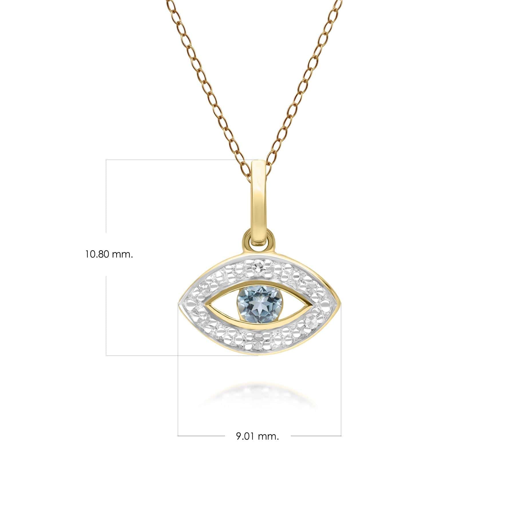 ECFEW™ Dainty Evil Eye Blue Topaz & Diamond Pendant in 9ct Yellow Gold - Gemondo