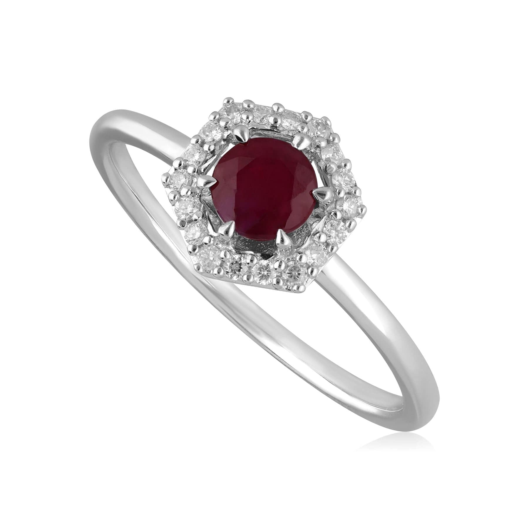 162R0403029 9ct White Gold 0.48ct Ruby & Diamond Halo Engagement Ring 1