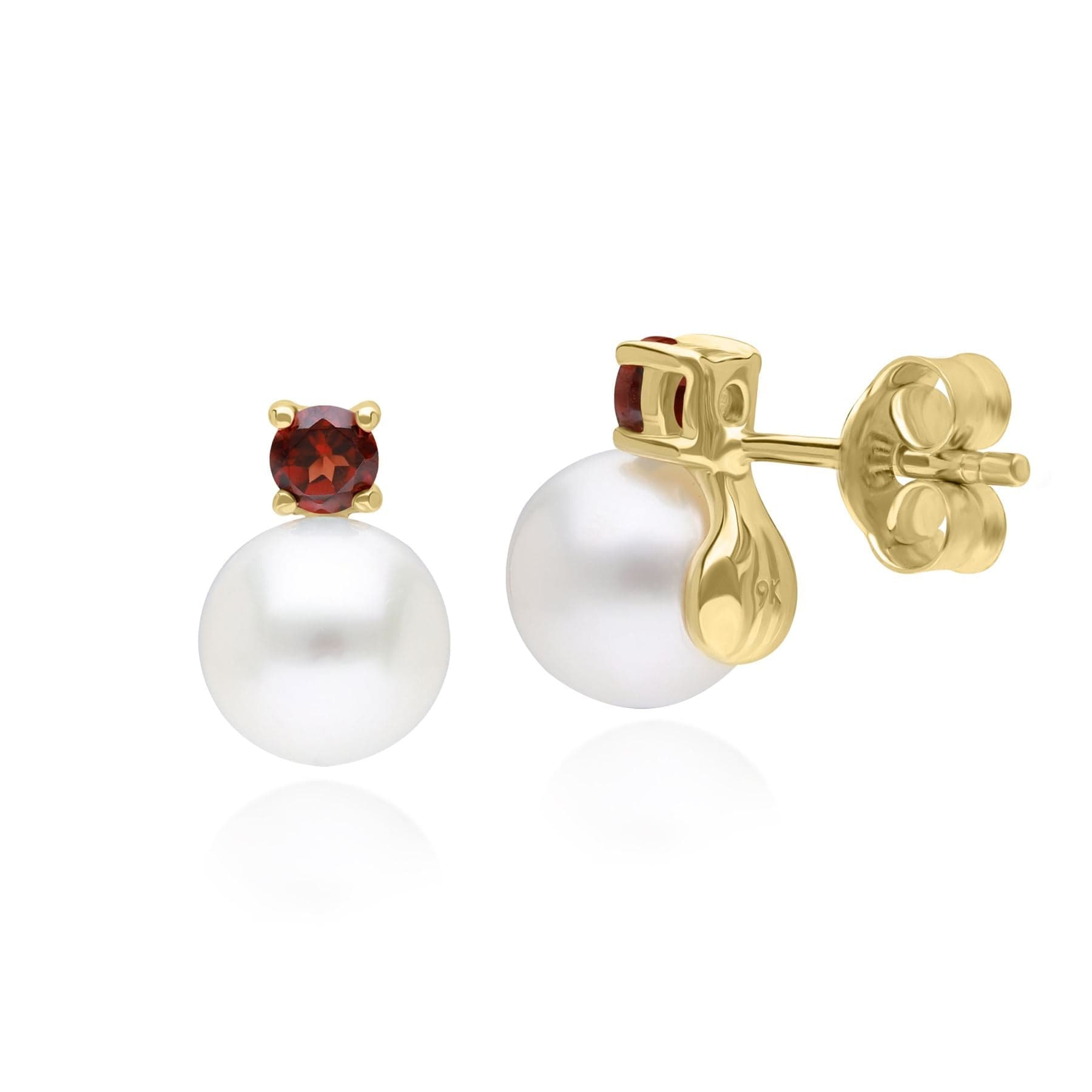 135E1817029 Modern Pearl & Garnet Stud Earrings in 9ct Yellow Gold 3