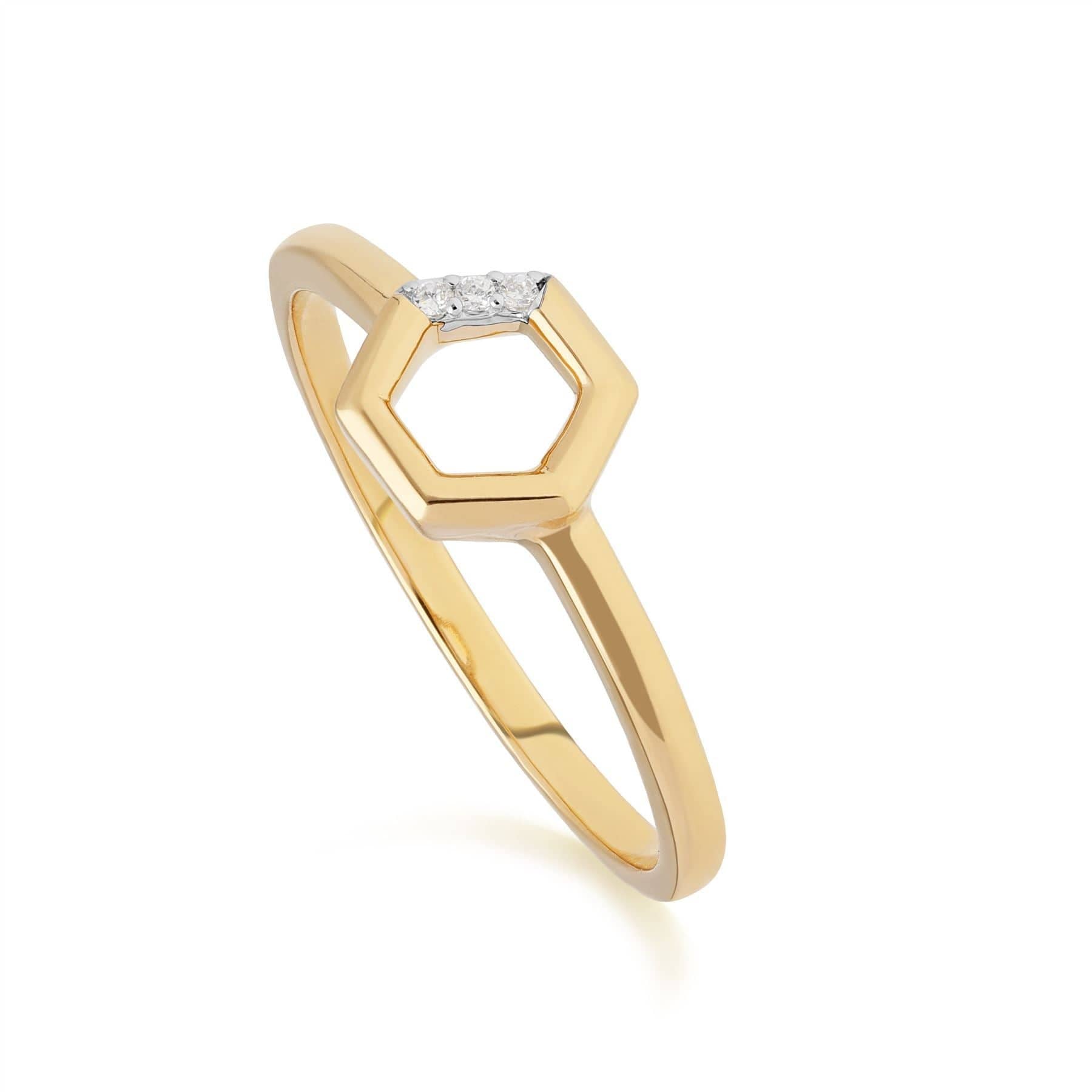 Diamond Pave Hexagon Ring in 9ct Yellow Gold