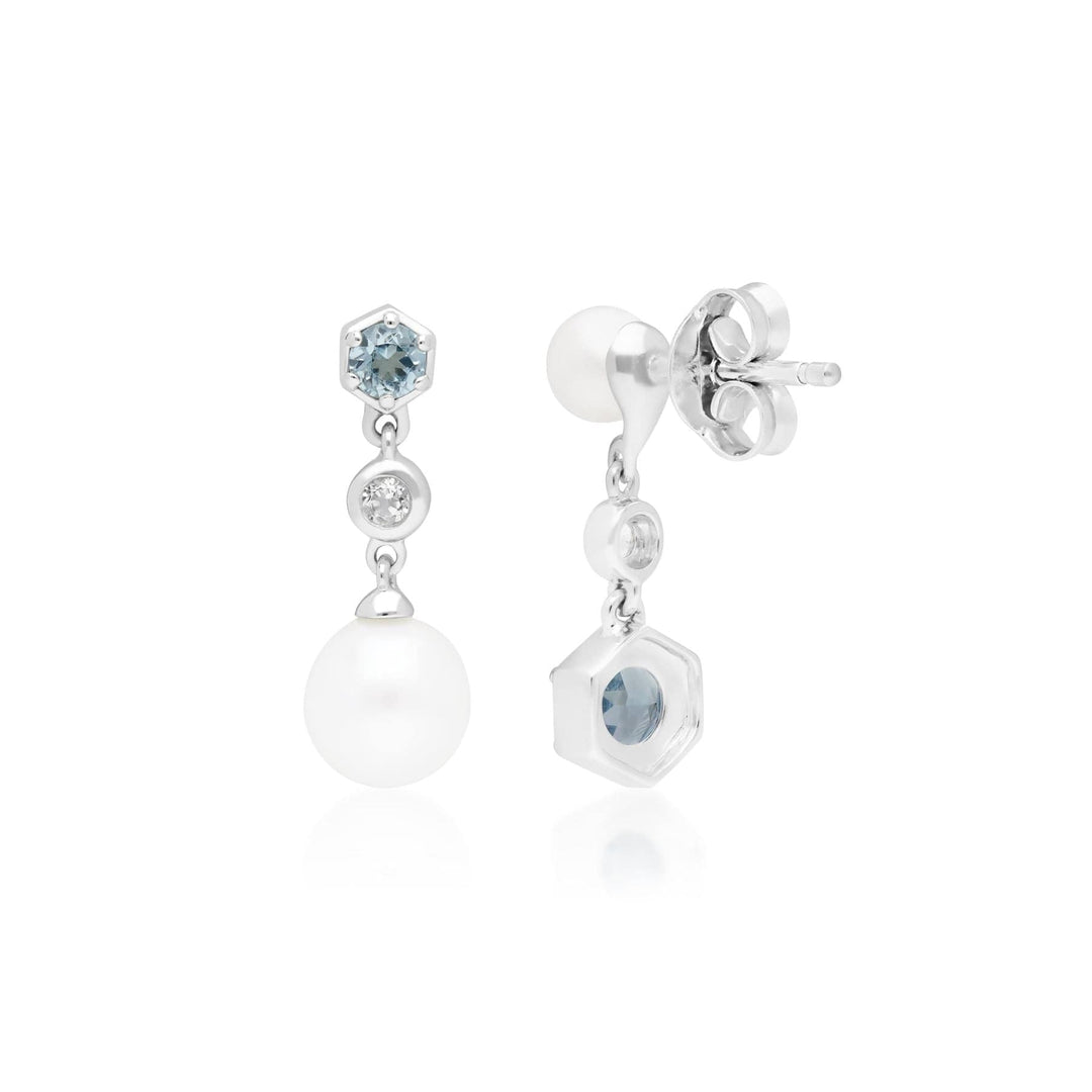 270E027201925 Modern Pearl & Topaz Drop Earrings in Silver 2