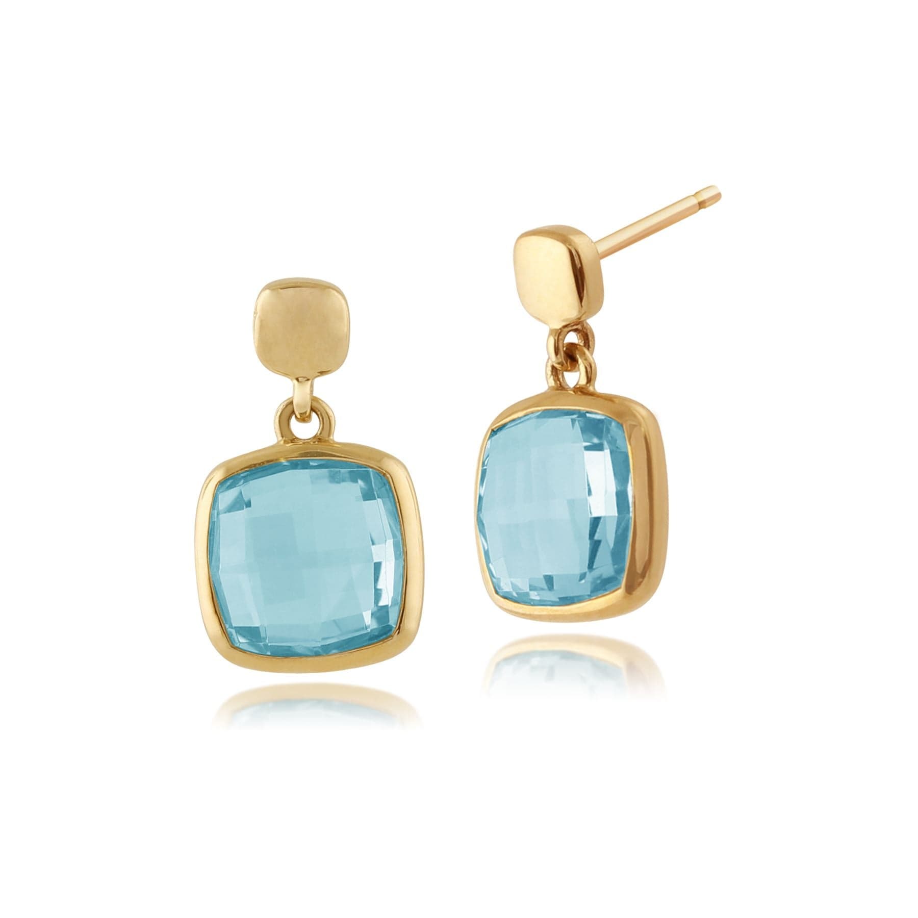 Square Blue  Checkerboard Topaz 9ct Yellow Gold  Drop Earrings