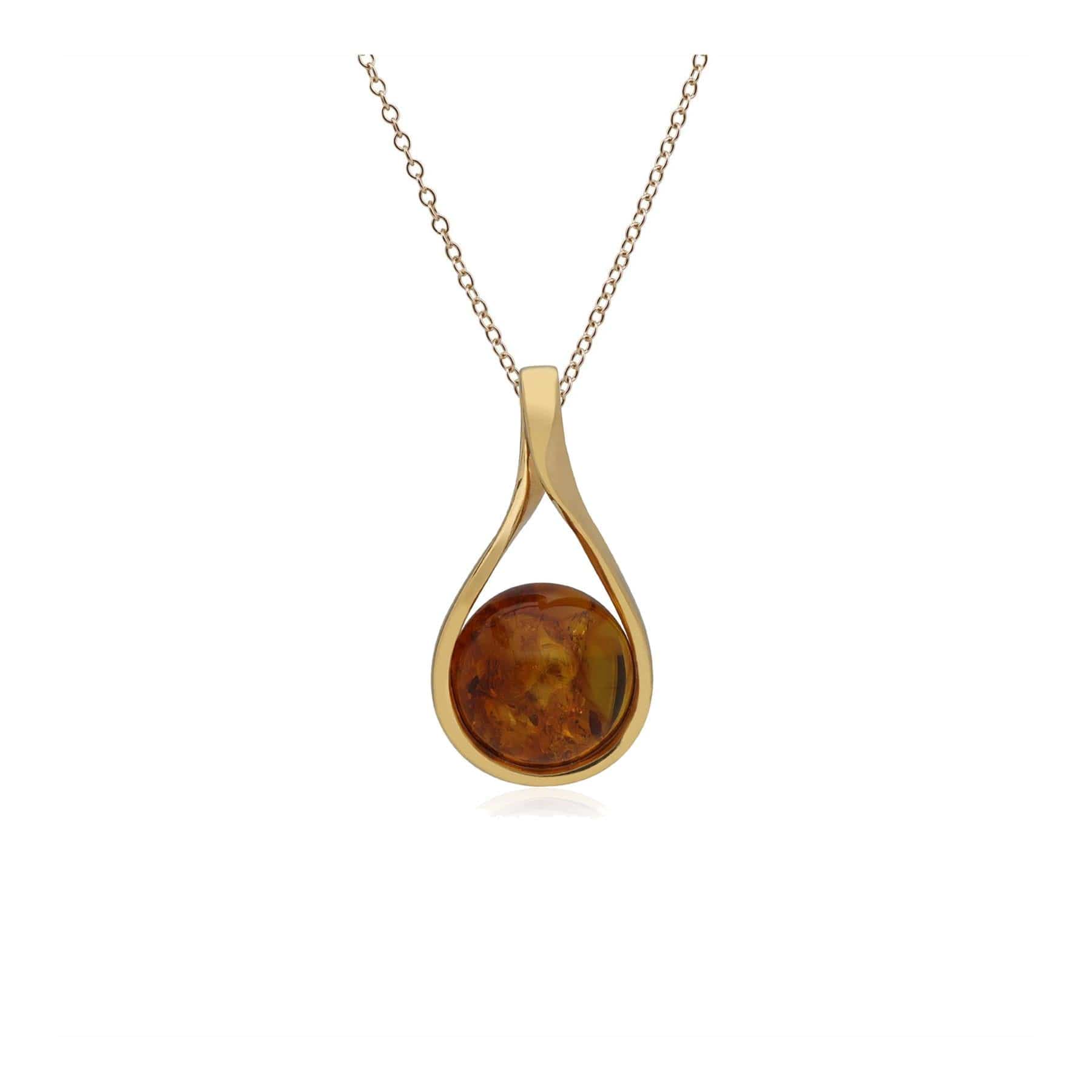 Kosmos Ball shaped Amber Pendant in Gold Plated Sterling Silver - Gemondo