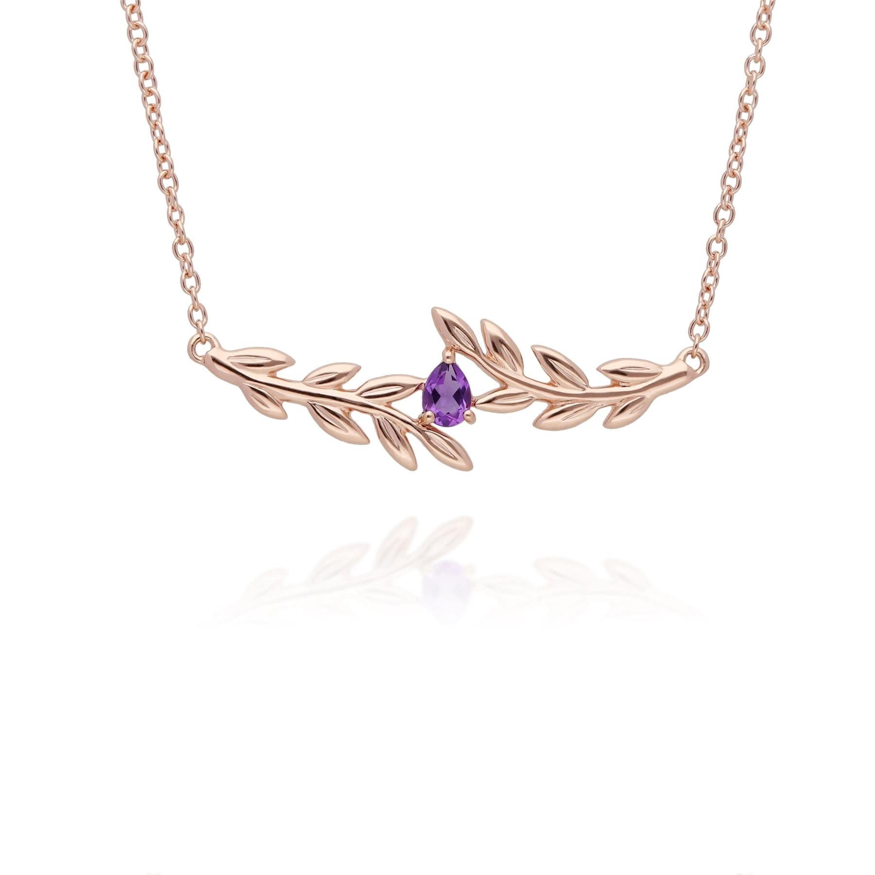 135N0364019 O Leaf Amethyst Necklace in 9ct Rose Gold 1