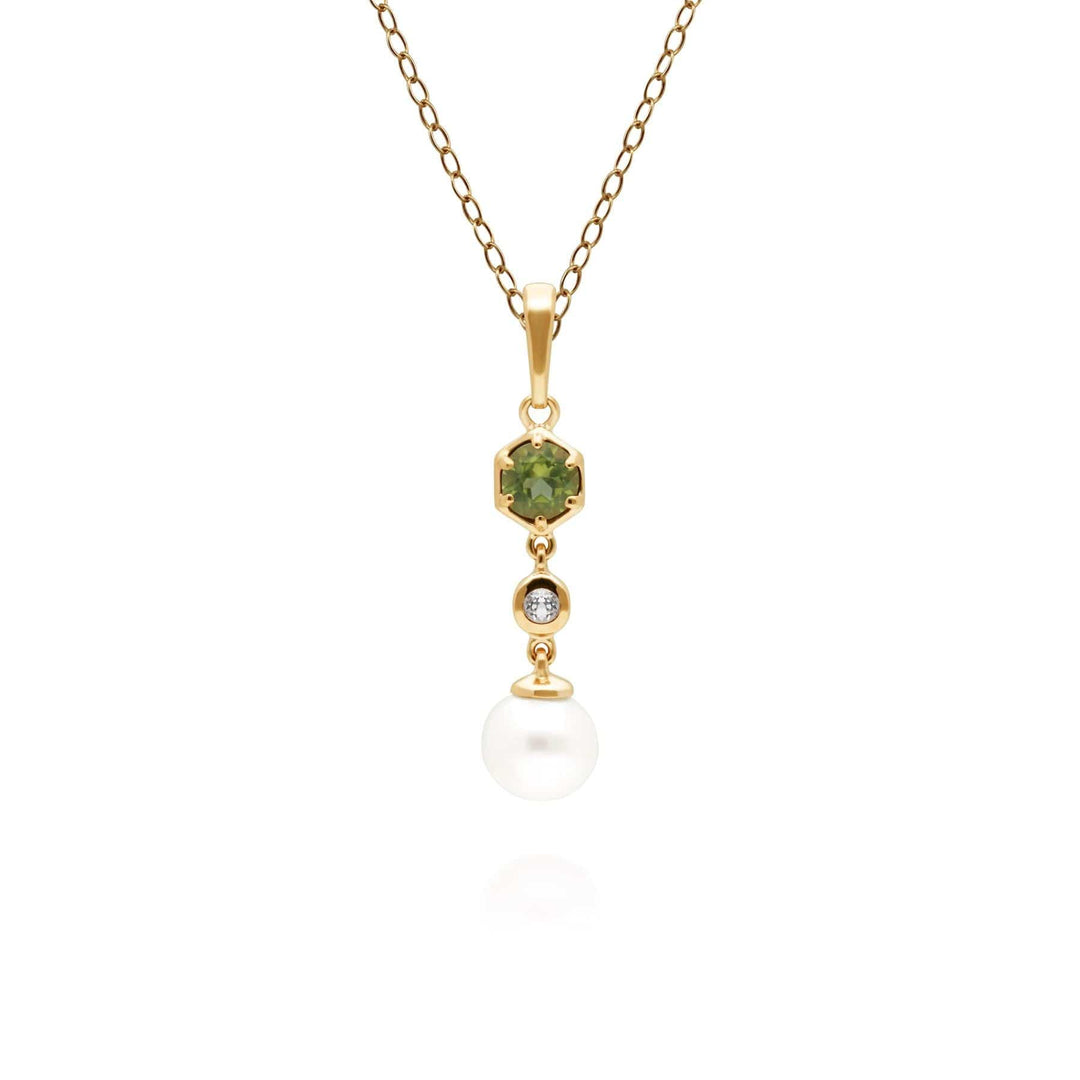270P030106925 Modern Pearl, Peridot & Topaz Drop Pendant in Gold Plated Silver 1