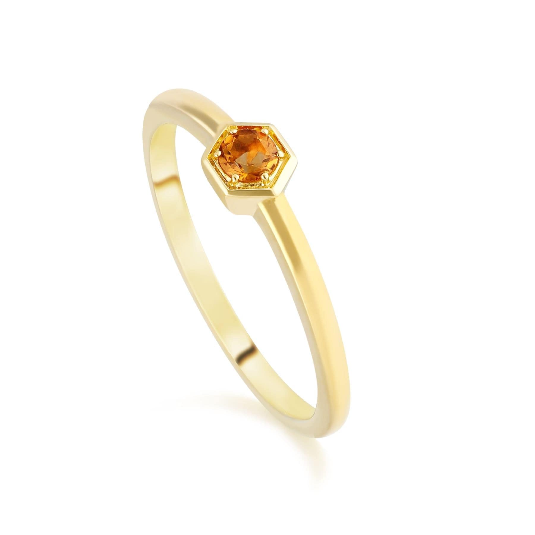 Honeycomb Inspired Citrine Solitaire Ring in 9ct Yellow Gold - Gemondo
