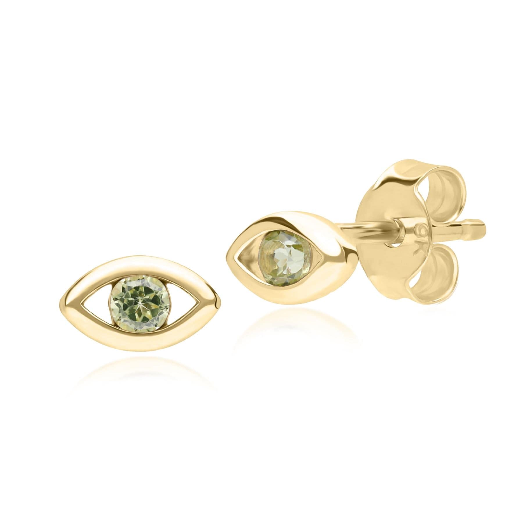 ECFEW™ Dainty Evil Eye Peridot Stud Earrings in 9ct Yellow Gold - Gemondo