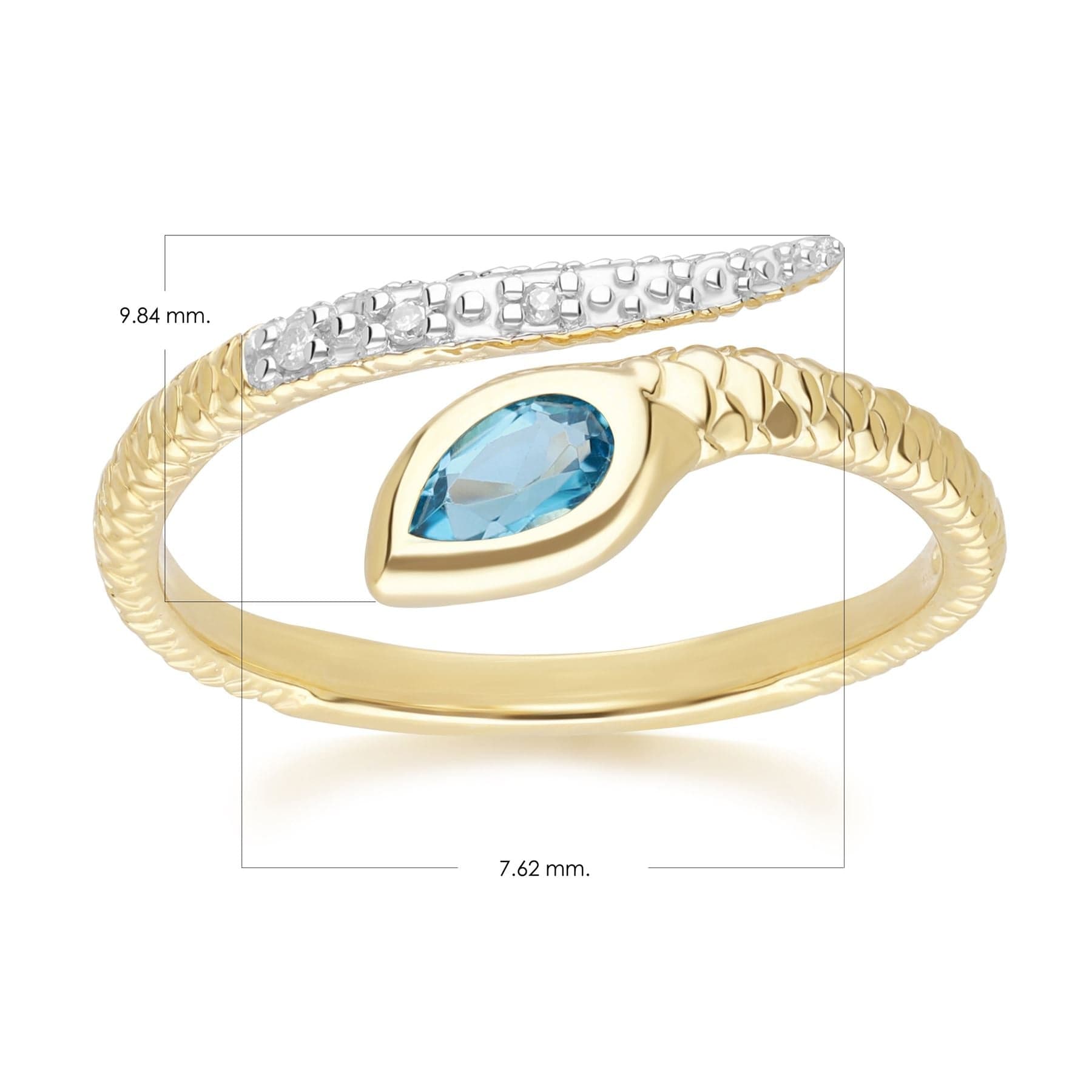 ECFEW™ London Blue Topaz & Diamond Snake Ring in 9ct Yellow Gold - Gemondo