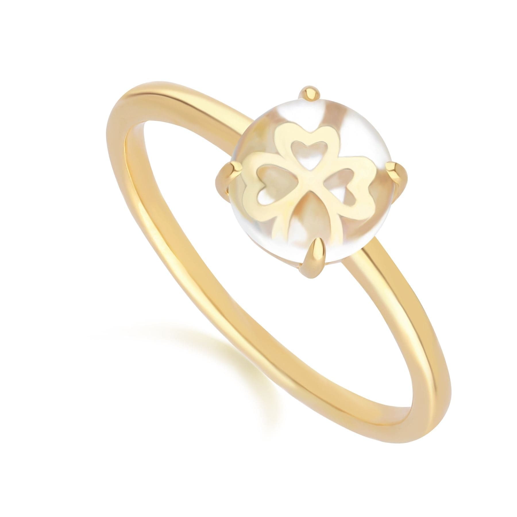 Gardenia Rock Crystal Cabochon Ring in Gold Plated Sterling Silver - Gemondo