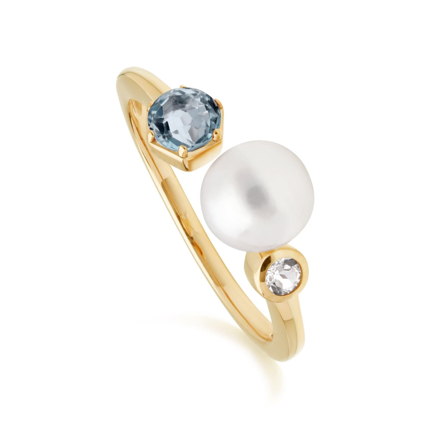 Modern Pearl & Topaz Open Ring in Gold Plated Sterling Silver