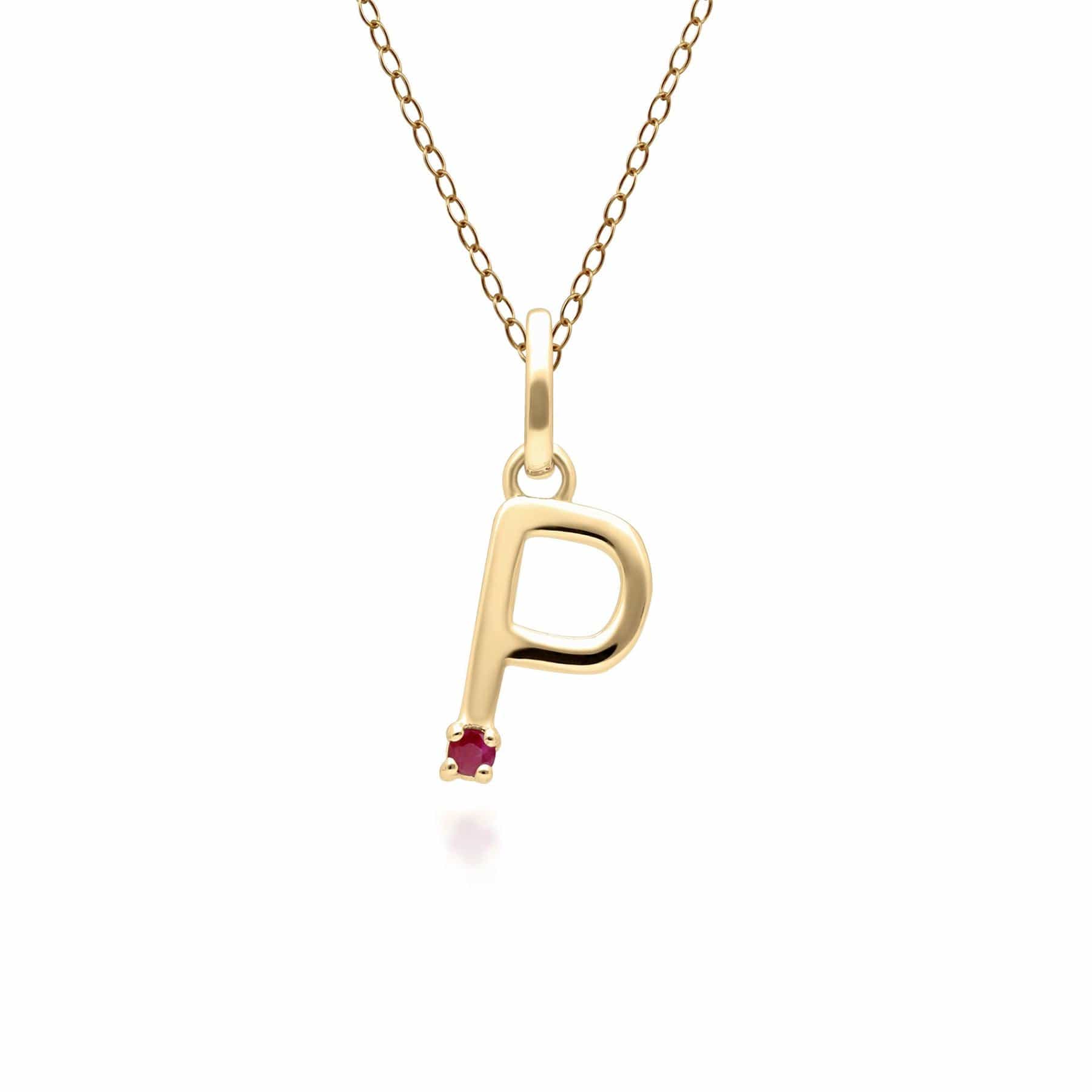 Initial Ruby Letter Necklace In 9ct Yellow Gold - Gemondo