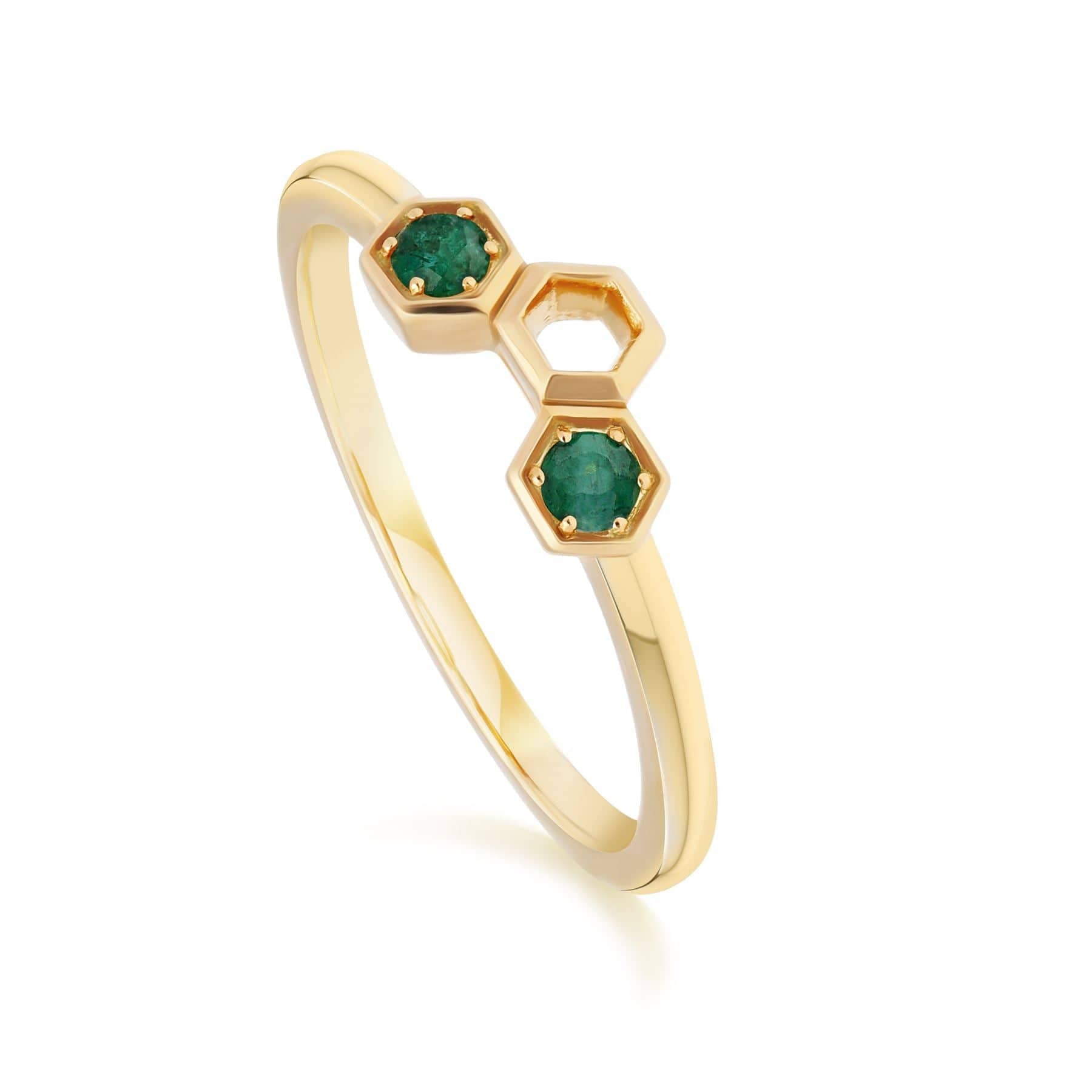 135R1838029 Honeycomb Inspired Emerald Stack Ring in 9ct Yellow Gold 1
