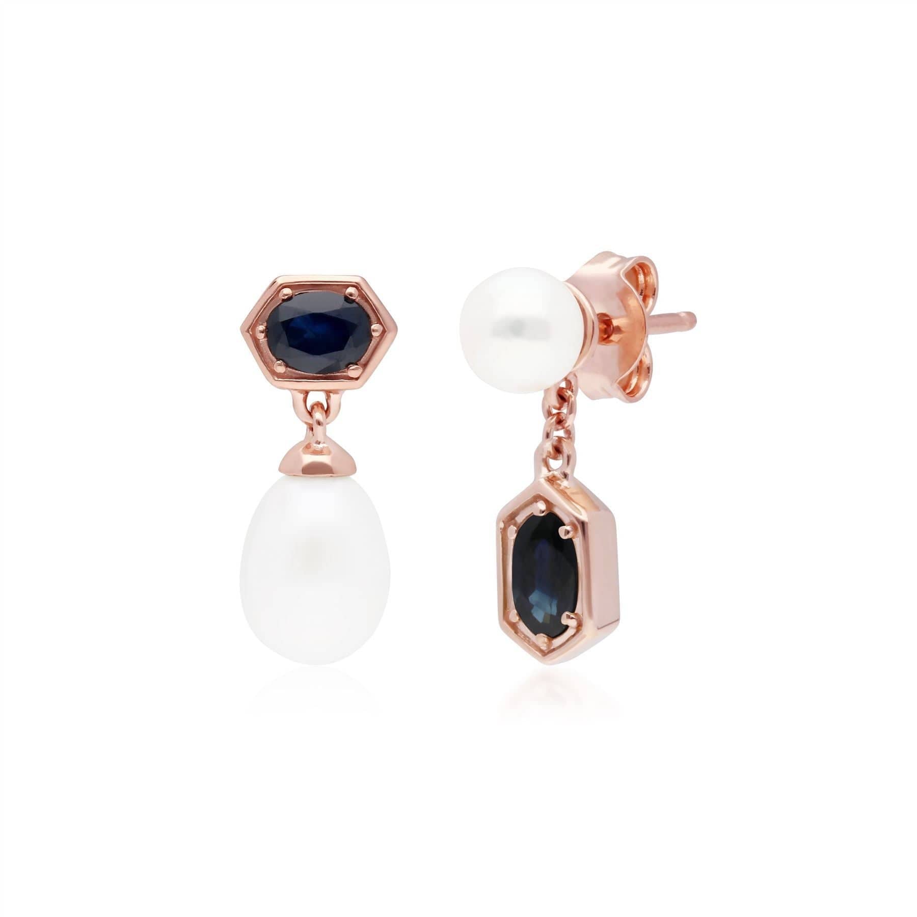 270E030401925-270P030401925 Modern Pearl & Sapphire Pendant & Earring Set in Rose Gold Plated Silver 3