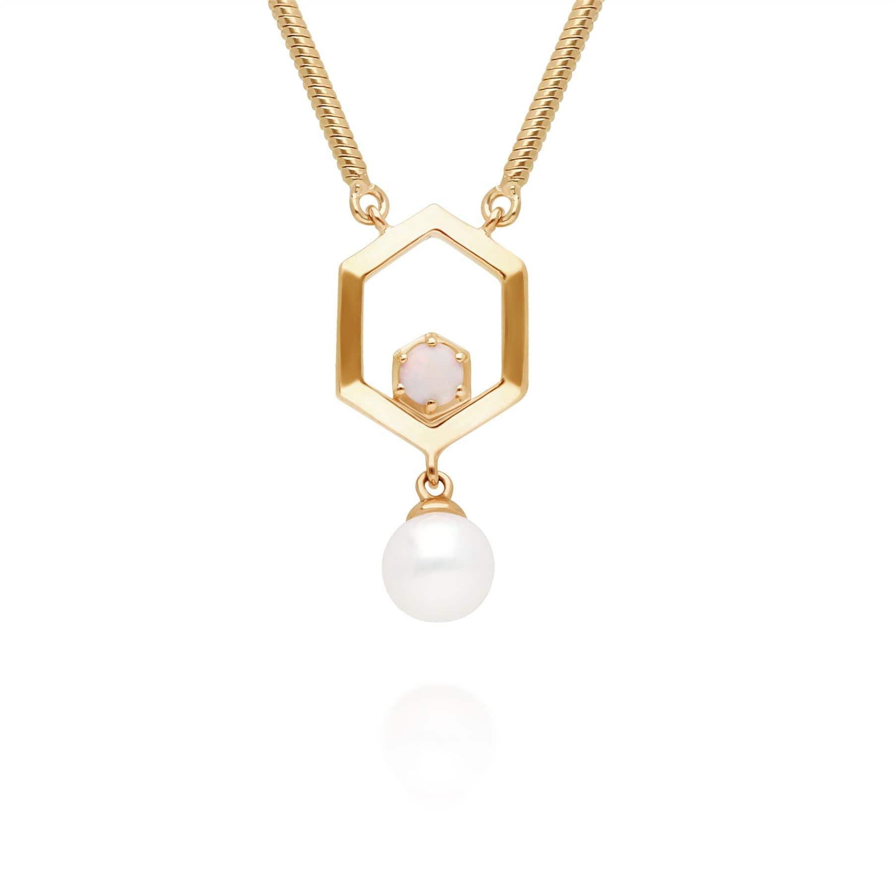 Modern Pearl & Opal Hexagon Drop Necklace
