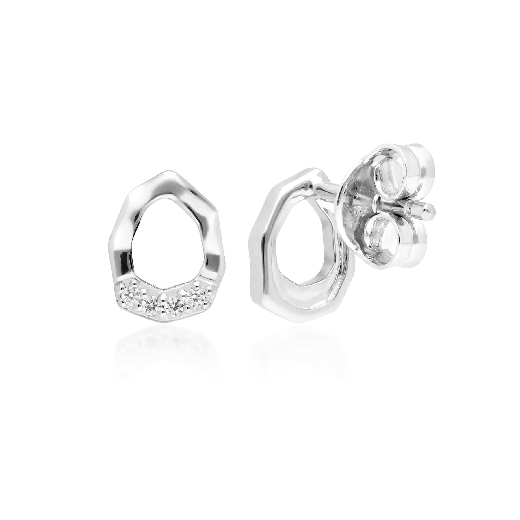 Diamond Pave Asymmetric Stud Earrings in White Gold