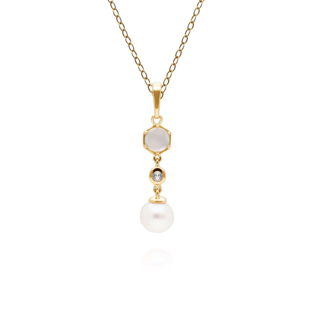 270P030502925 Modern Pearl, Moonstone & Topaz Drop Pendant in Gold Plated Silver 1
