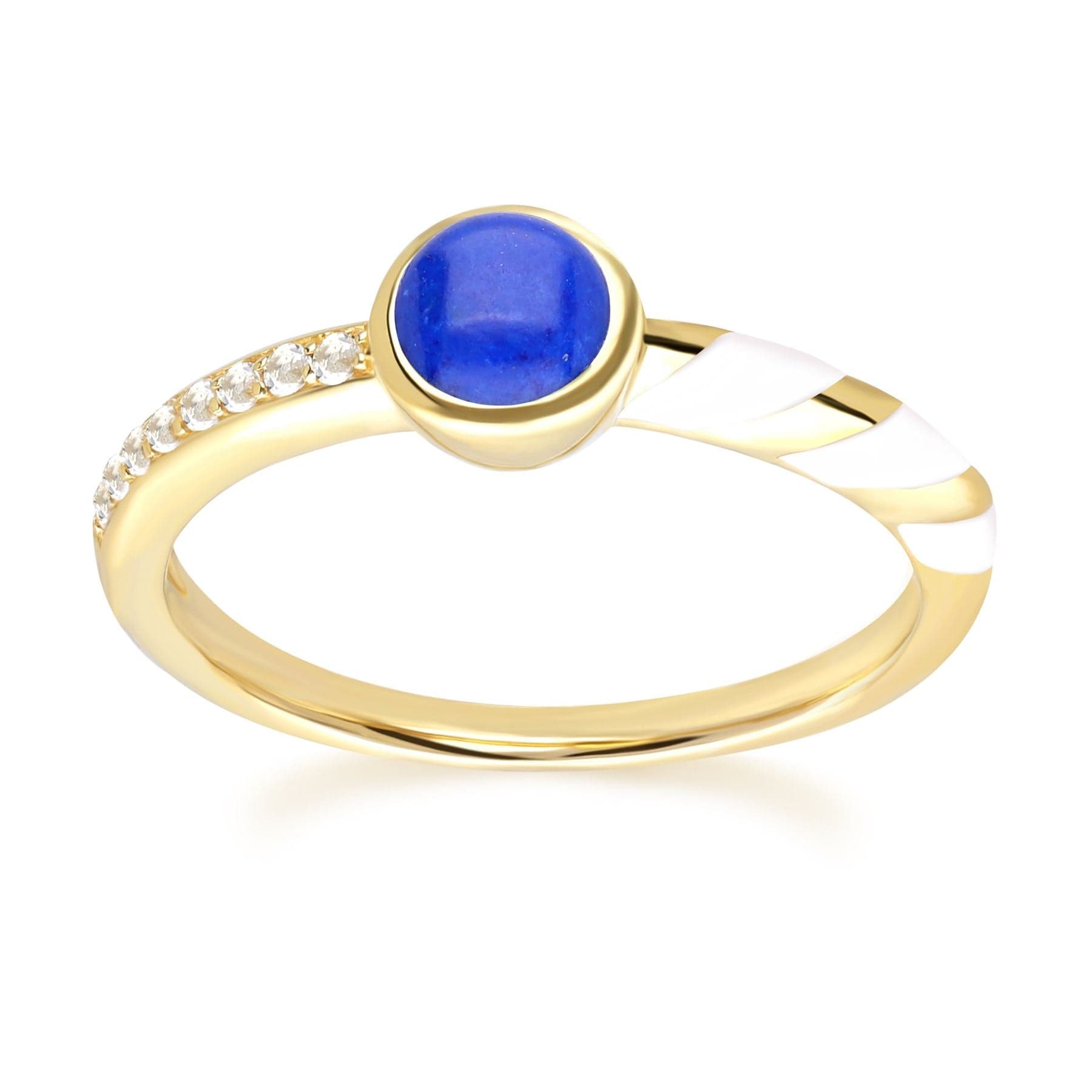 Siberian Waltz White Enamel & Lapis Lazuli Ring - Gemondo