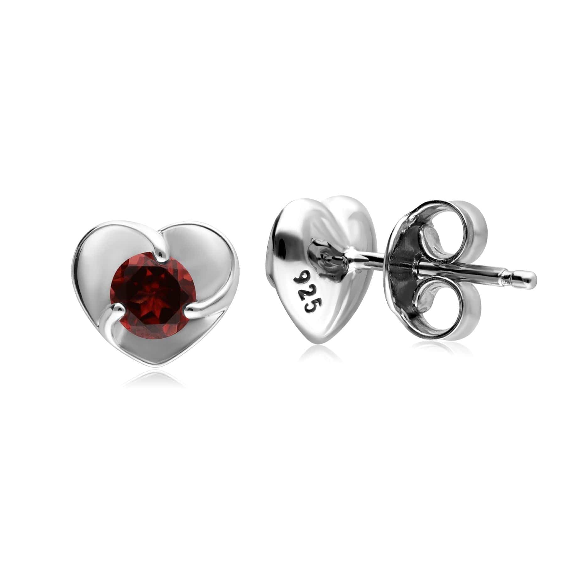 Garnet Heart Sterling Silver Stud Earrings - Gemondo
