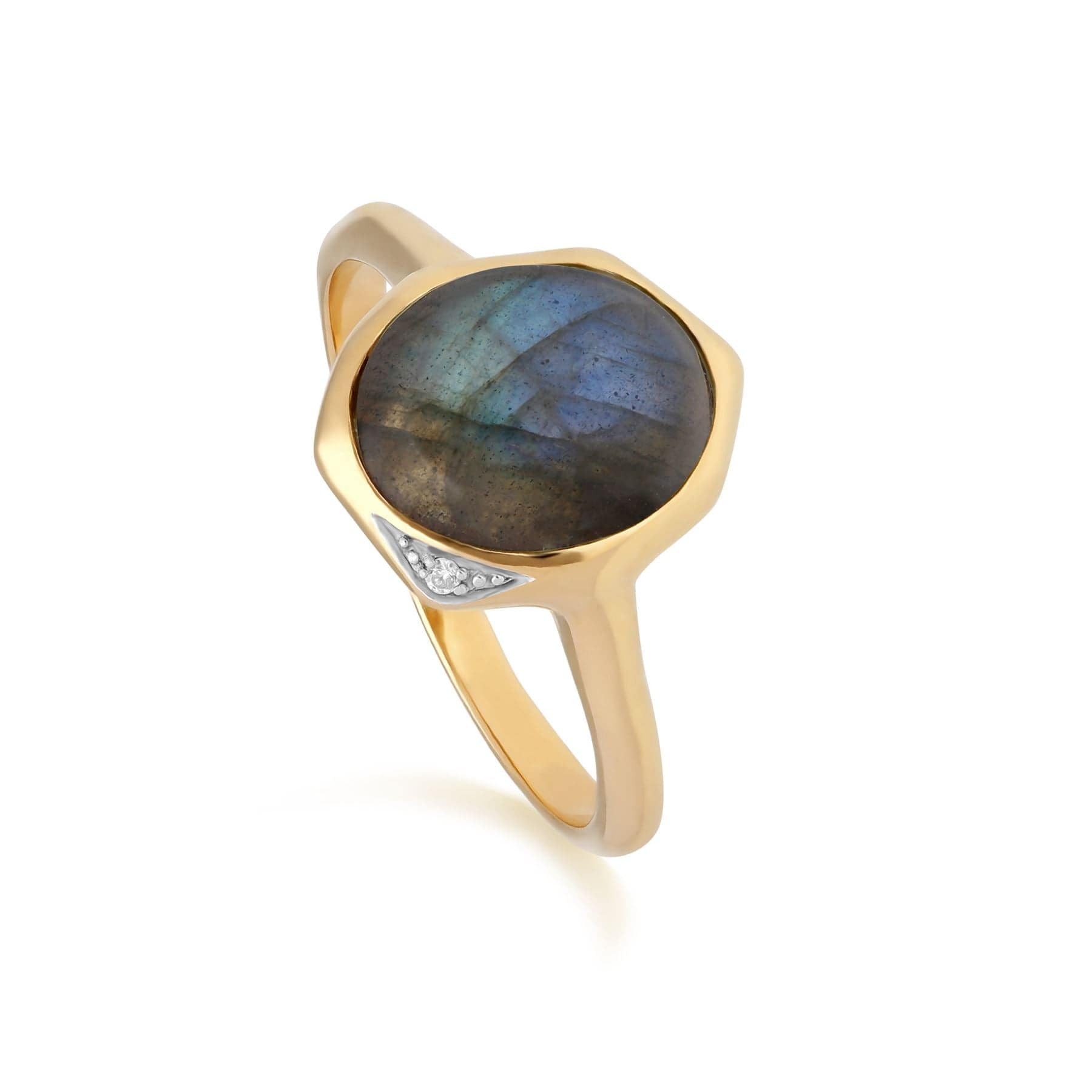 270R057505925 Irregular B Gem Labradorite & Diamond Ring in Gold Plated Sterling Silver 1