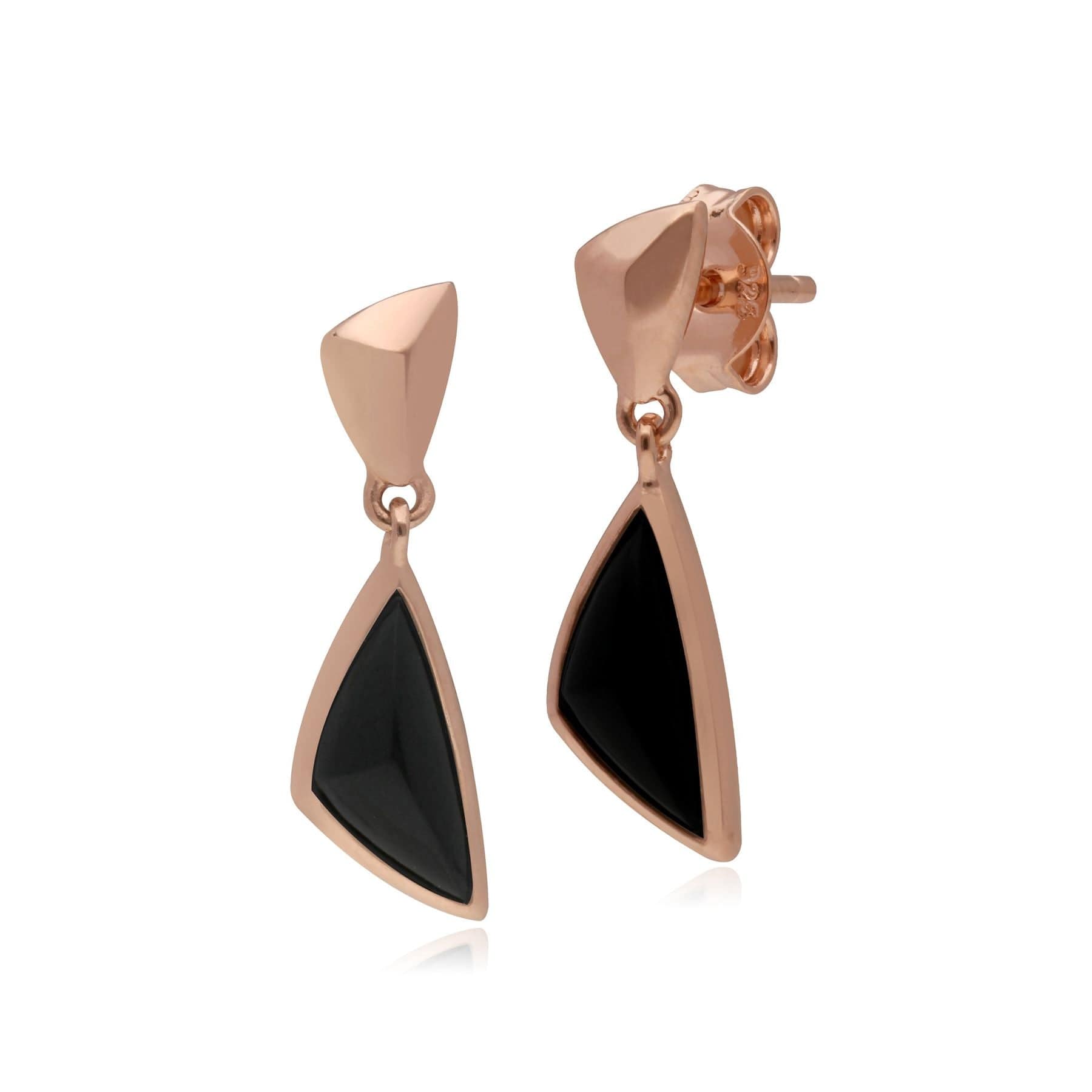 Micro Statement Black Onyx Drop Earrings in Rose Gold Plated 925 Sterling Silver