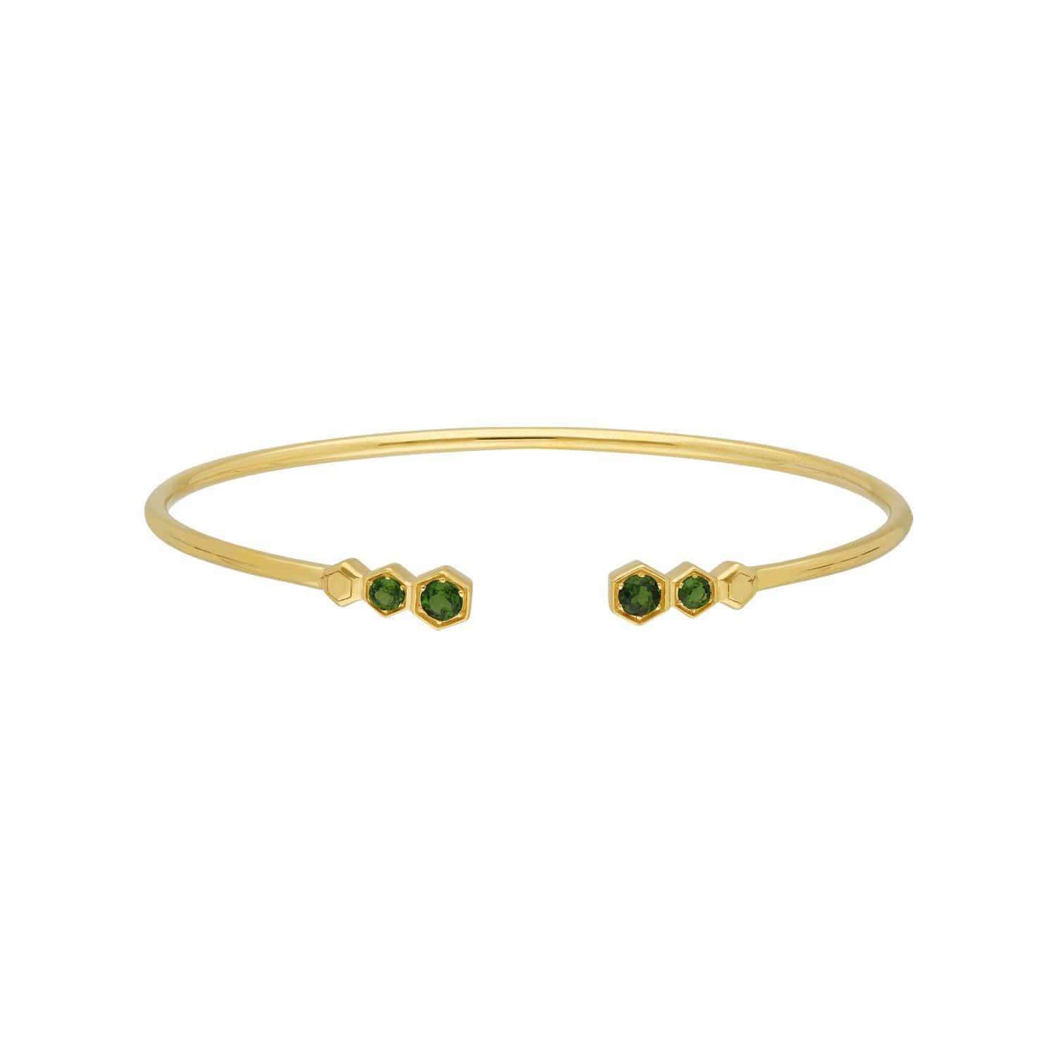 Geometric Chrome Diopside Open Bangle in Gold Plated Sterling Silver