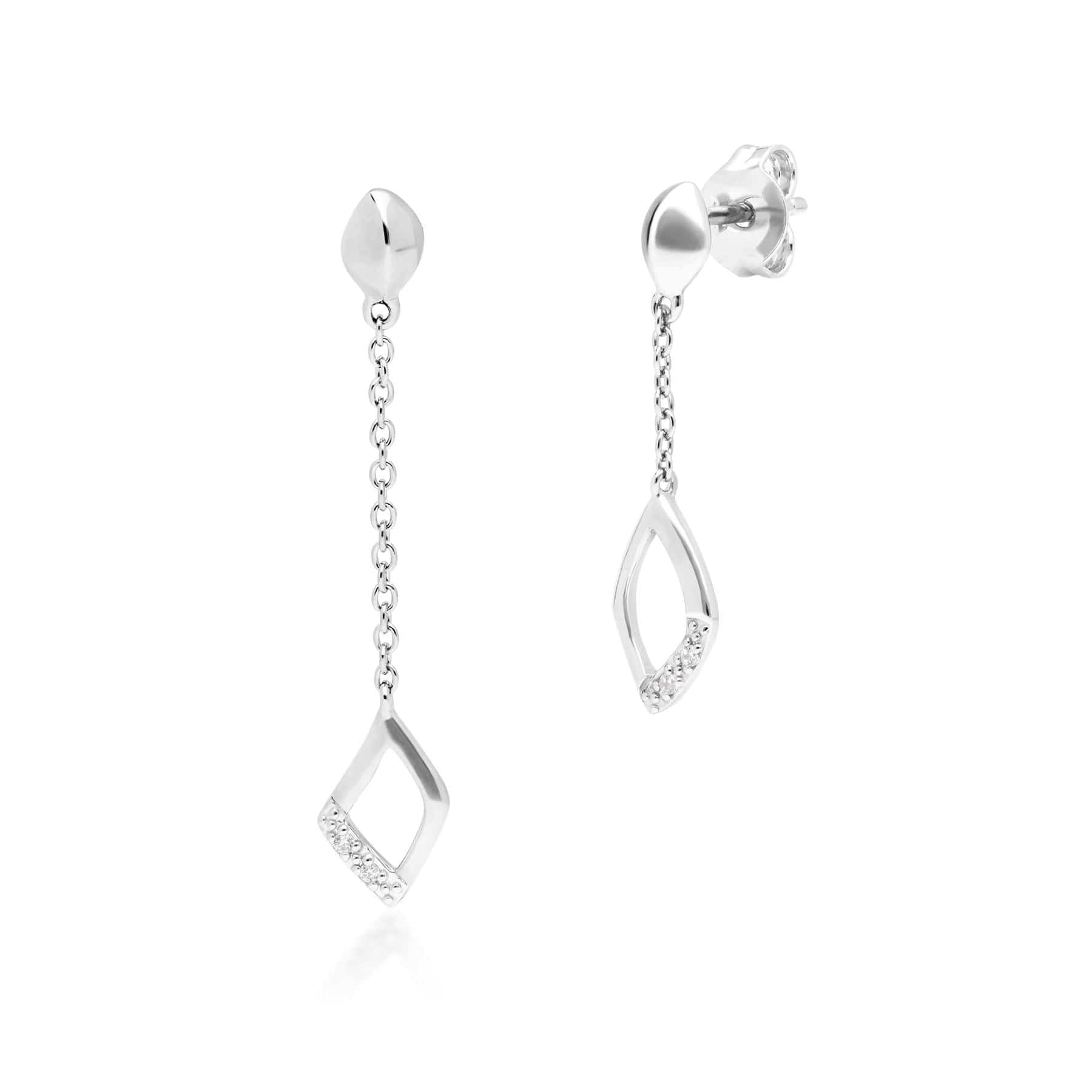 Diamond Pave Mismatched Dangle Drop Chain Earrings in 9ct White Gold