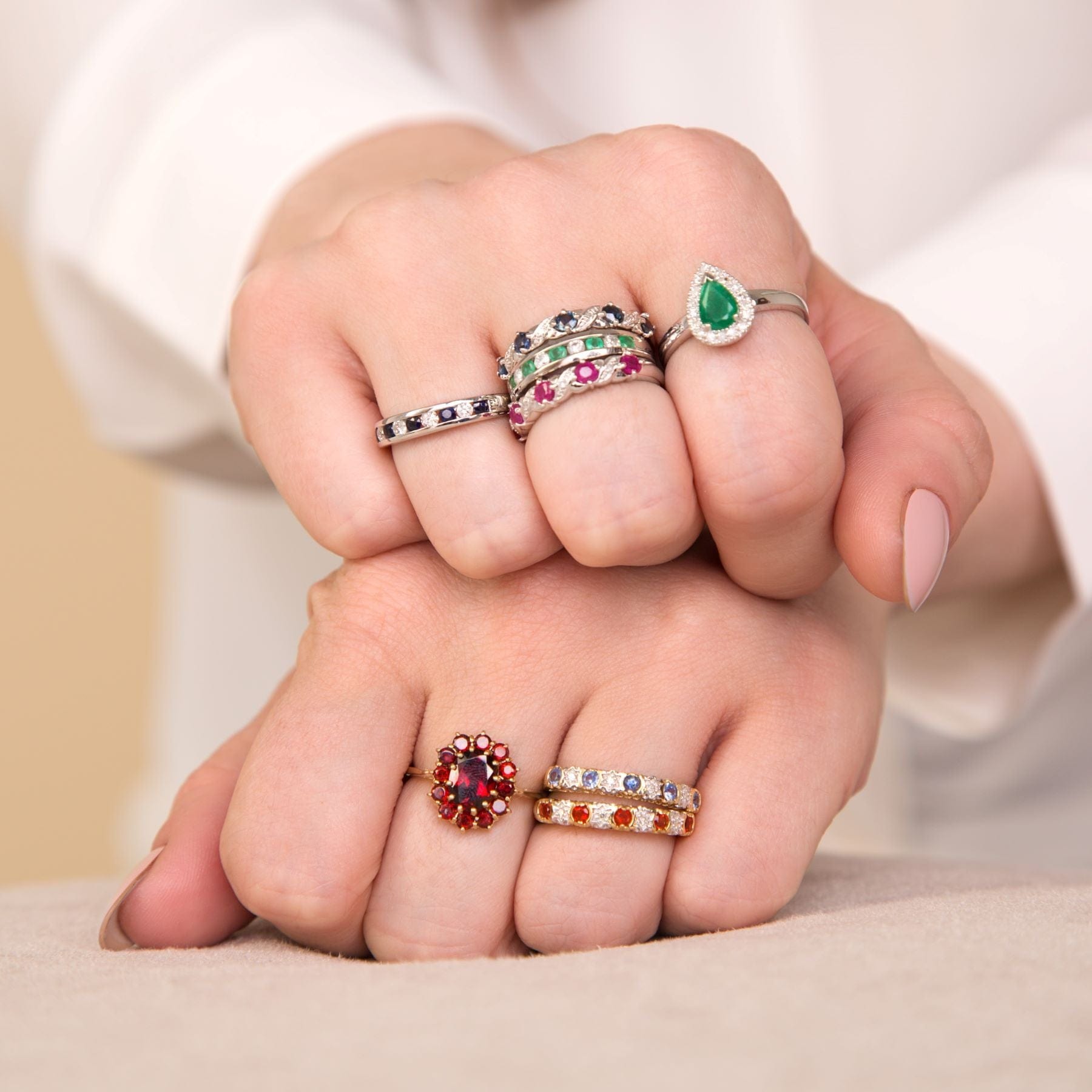 Classic Round Fire Opal & Diamond Half Eternity Ring in 9ct Yellow Gold - Gemondo