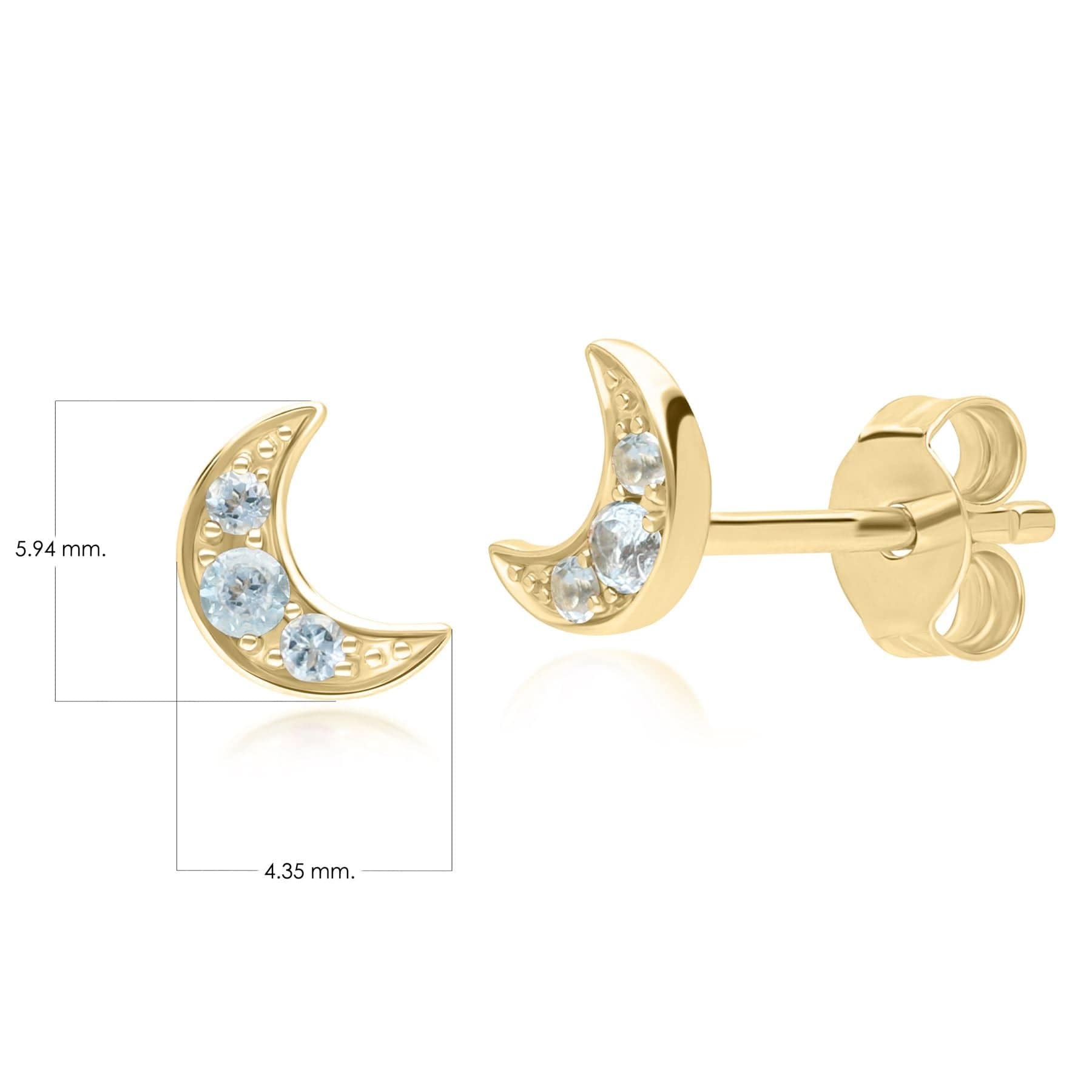 Night Sky Topaz Moon Stud Earrings in 9ct Yellow Gold - Gemondo