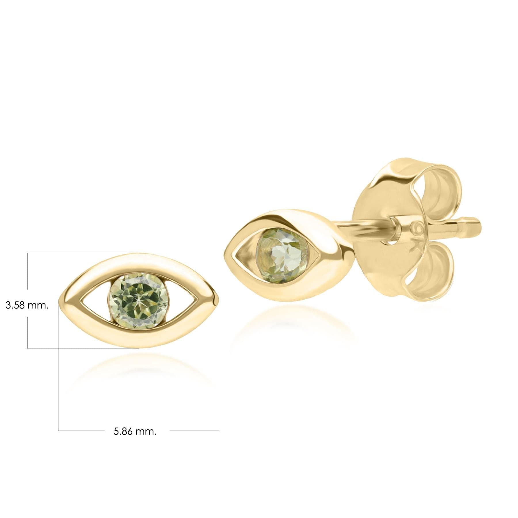 ECFEW™ Dainty Evil Eye Peridot Stud Earrings in 9ct Yellow Gold - Gemondo