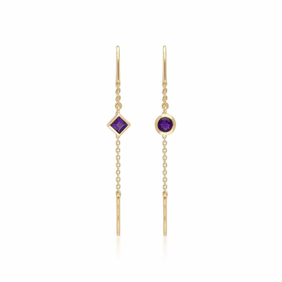 135E1636019 Micro Statement Amethyst Threader Earrings in 9ct Yellow Gold 4