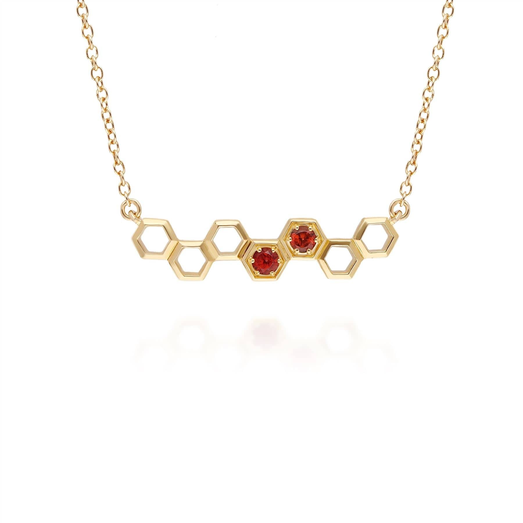 Honeycomb Inspired Garnet Link Necklace in 9ct Yellow Gold - Gemondo