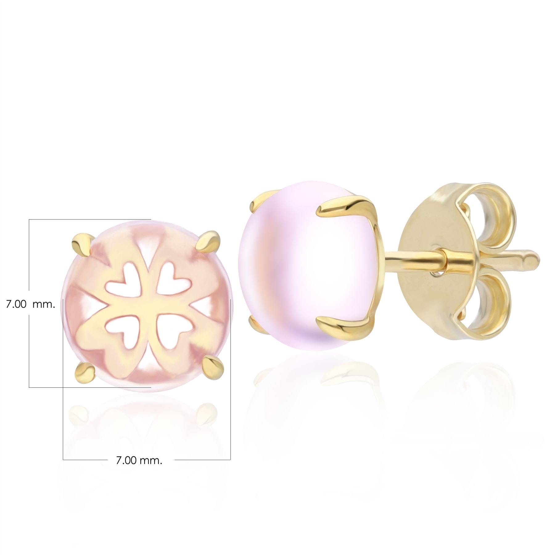 Gardenia Pink Amethyst Cabochon Stud Earrings in Gold Plated Sterling Silver - Gemondo