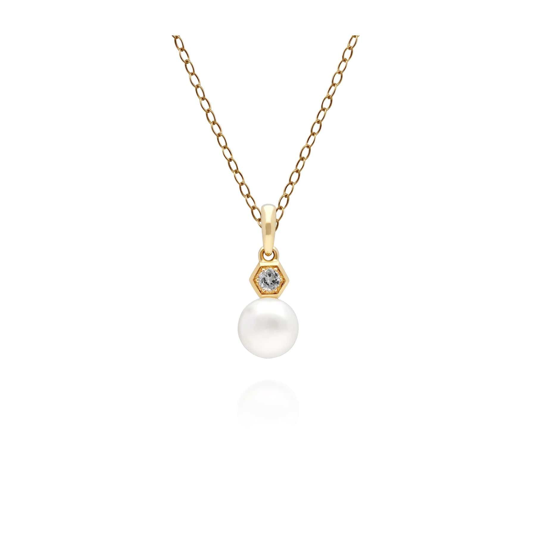 Modern Pearl & White Topaz Pendant in 9ct Gold - Gemondo