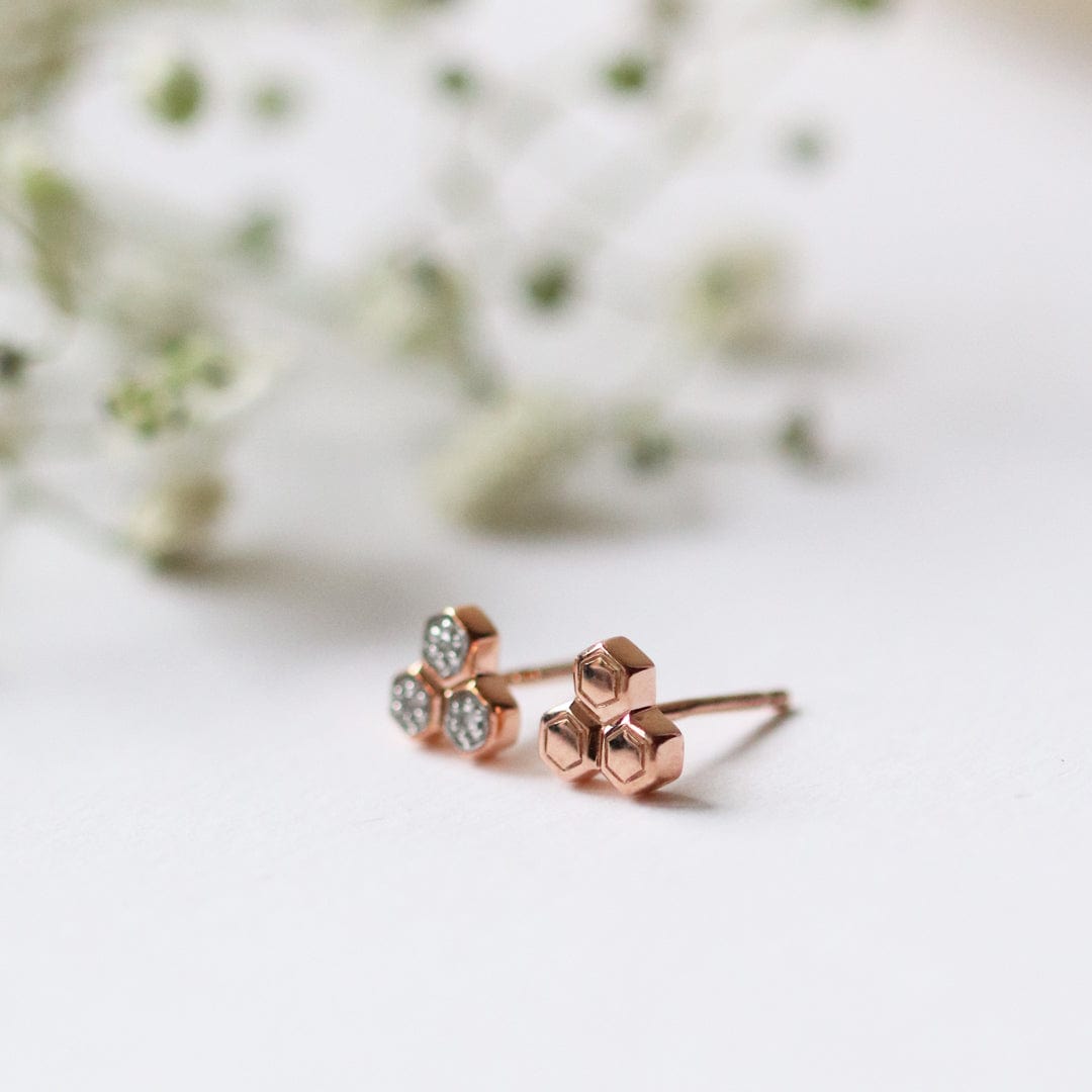 Diamond Trilogy Mismatched Stud Earrings in 9ct Rose Gold 1