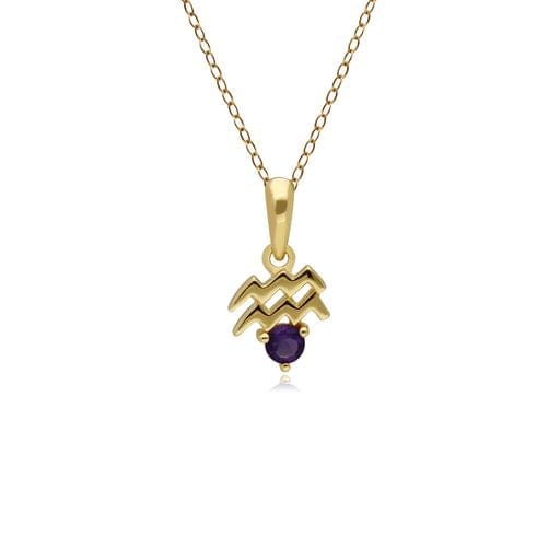 135P2005019 Amethyst Aquarius Zodiac Charm Necklace in 9ct Yellow Gold 1