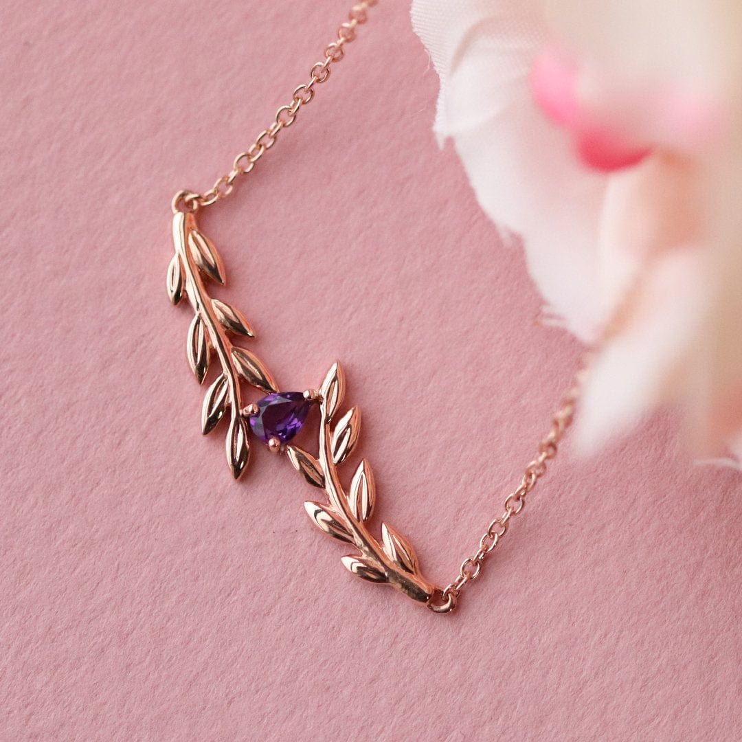 O Leaf Amethyst Necklace in 9ct Rose Gold - Gemondo