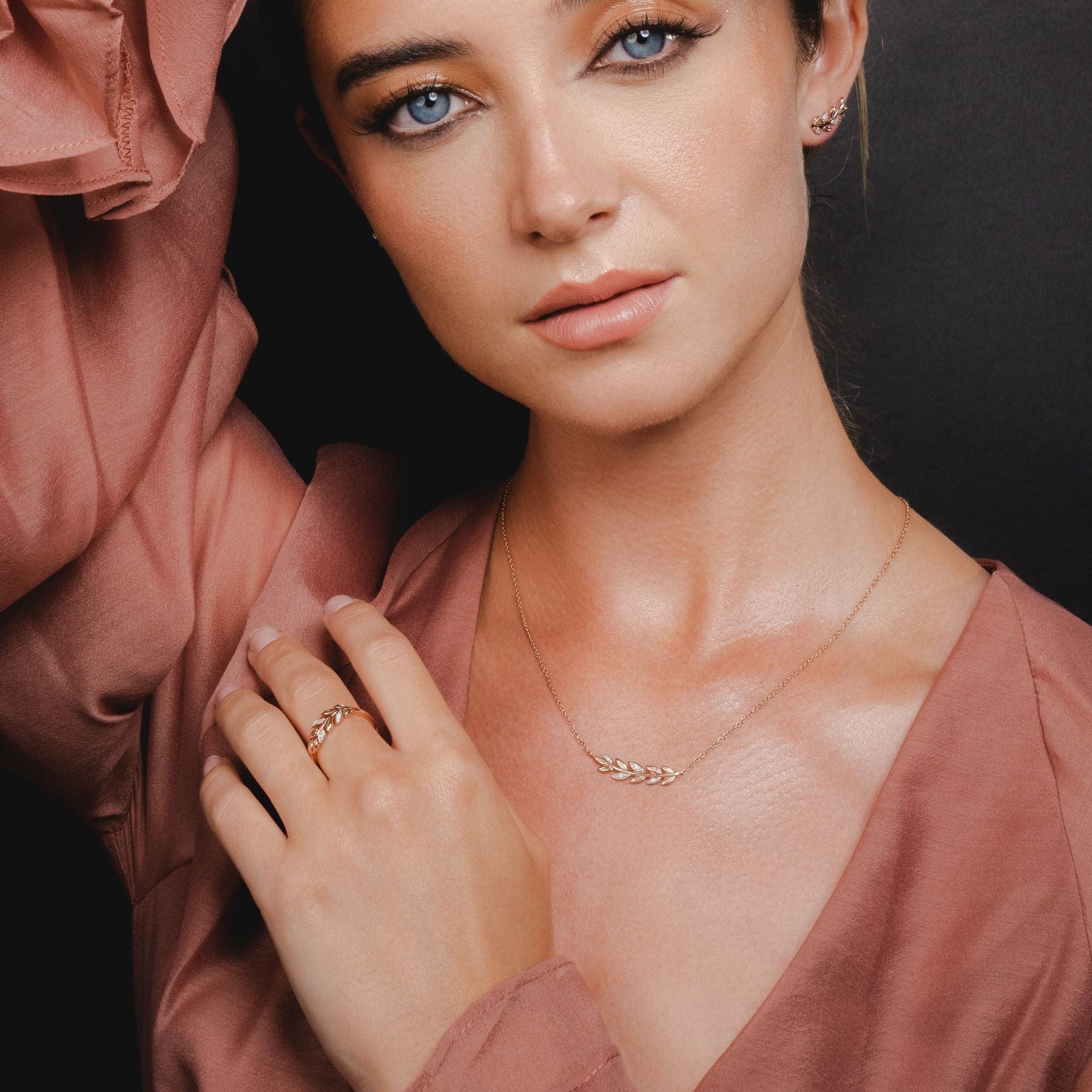 O Leaf Diamond Necklace in 9ct Rose Gold - Gemondo