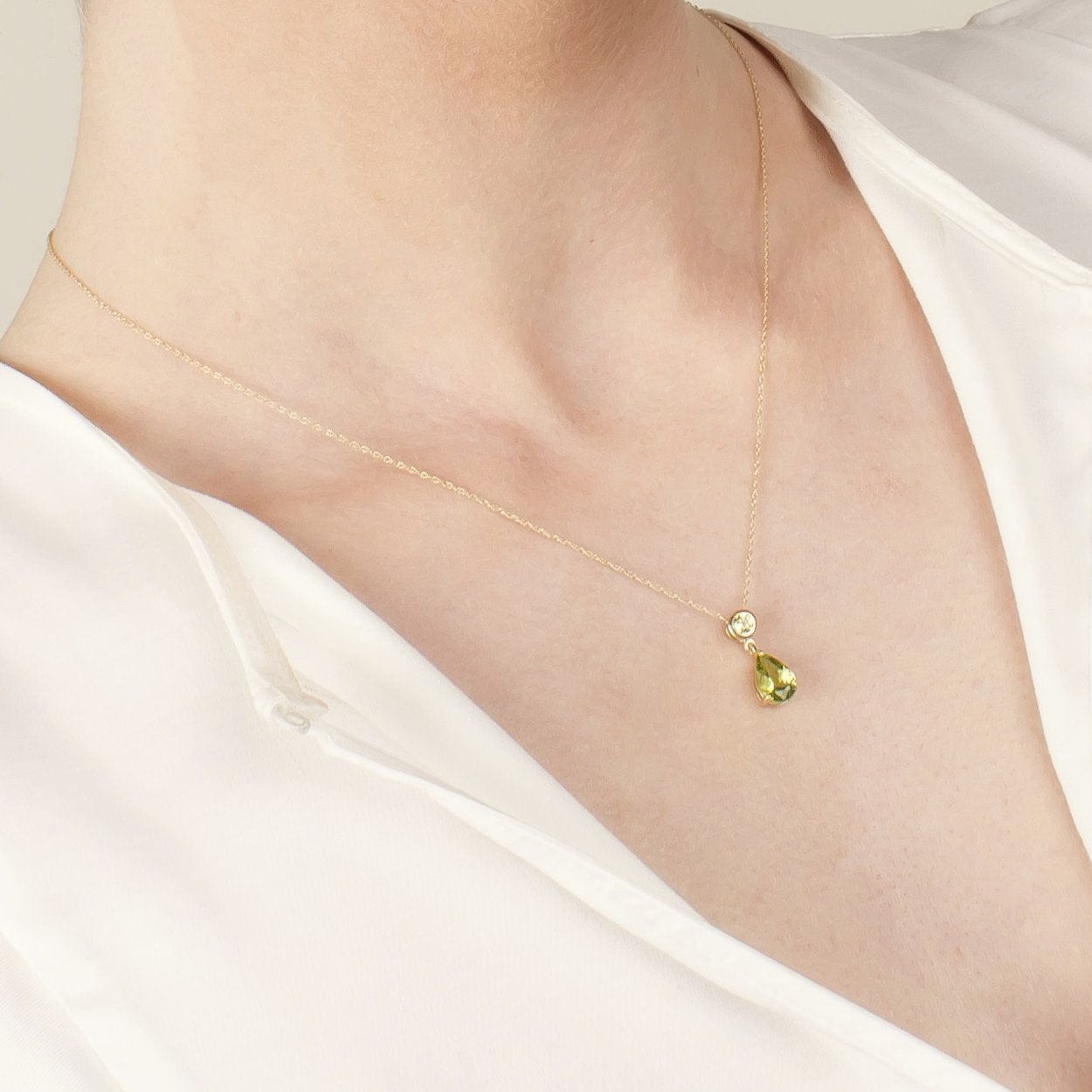 Classic Pear & Round Peridot Pendant in 9ct Yellow Gold - Gemondo