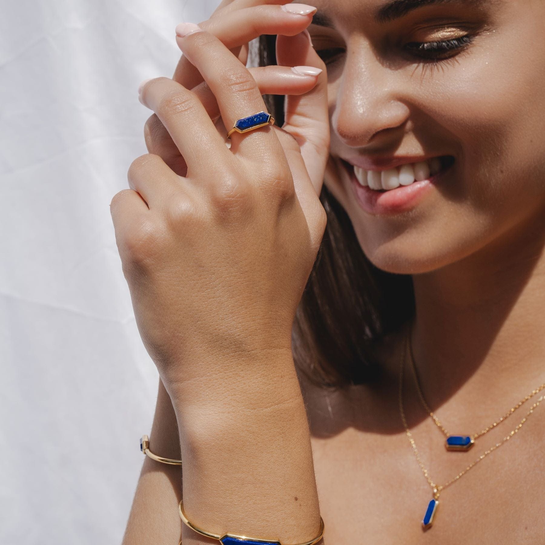 Geometric Hexagon Lapis Lazuli Ring In Gold Plated Sterling Silver 