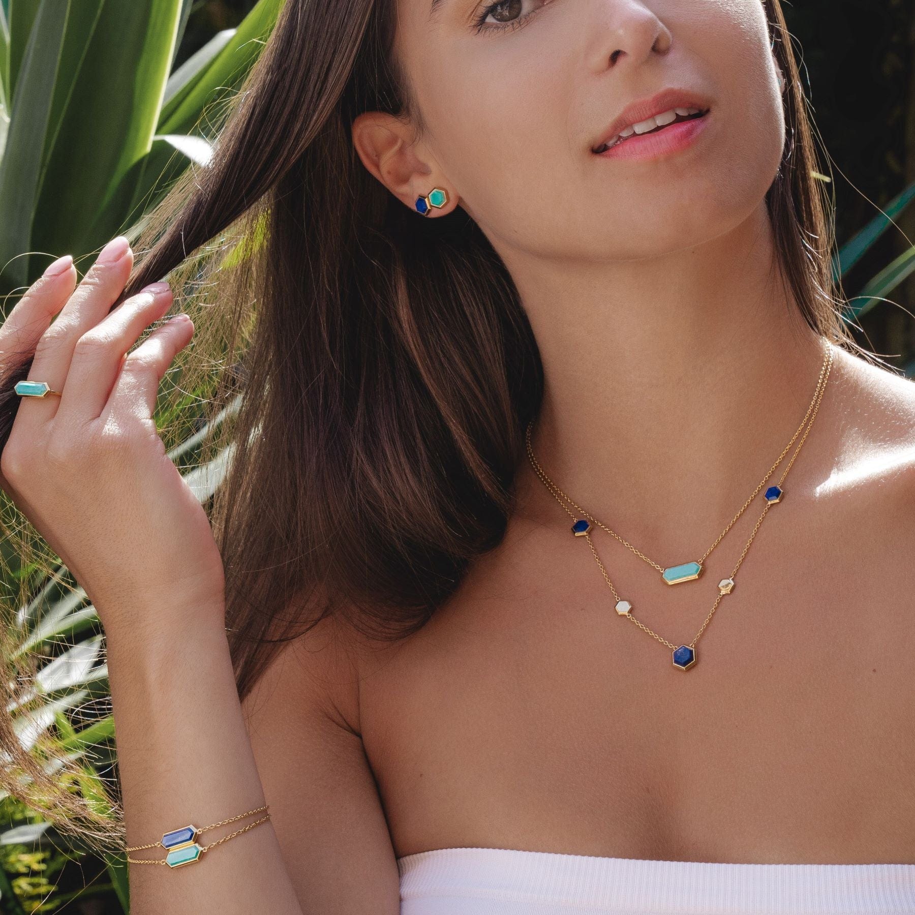 Geometric Hexagon lapiz Lazuli Necklace in Gold Plated Silver