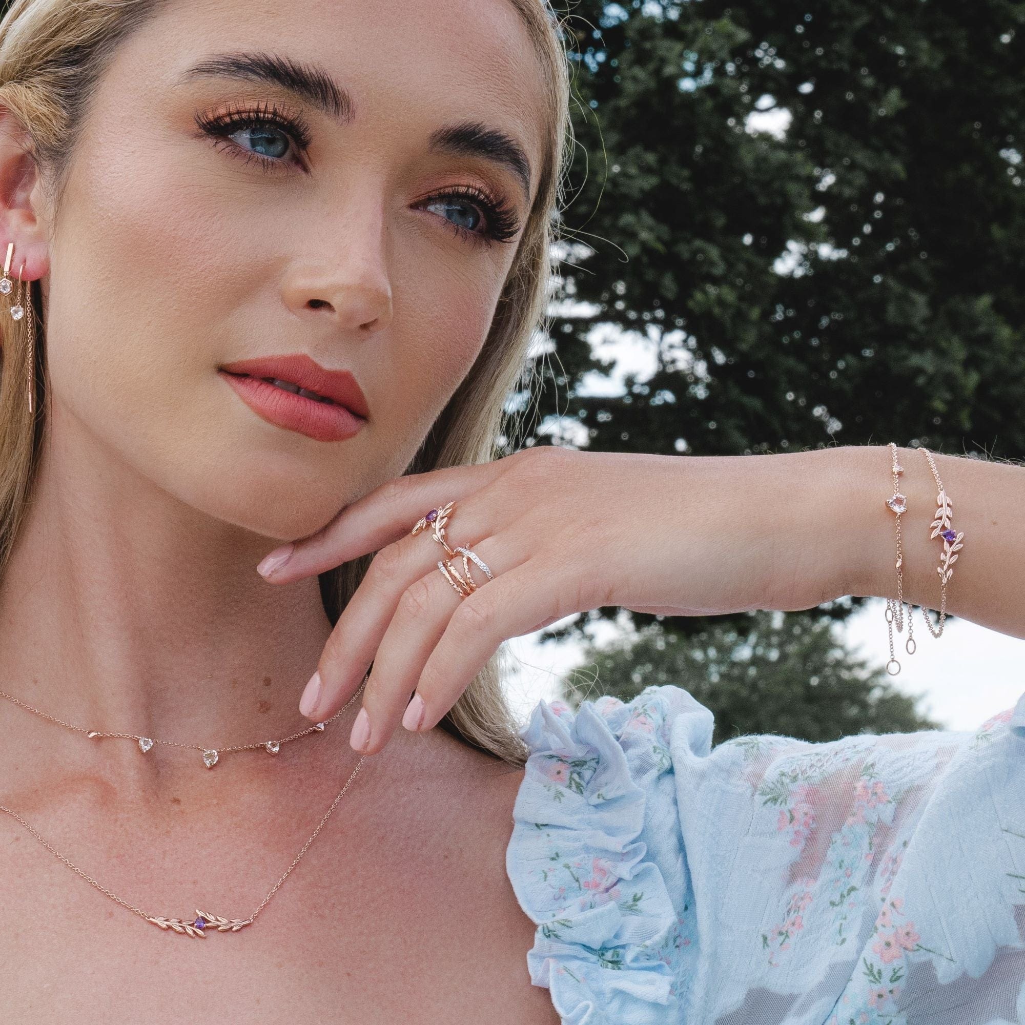 O Leaf Amethyst Necklace in 9ct Rose Gold - Gemondo