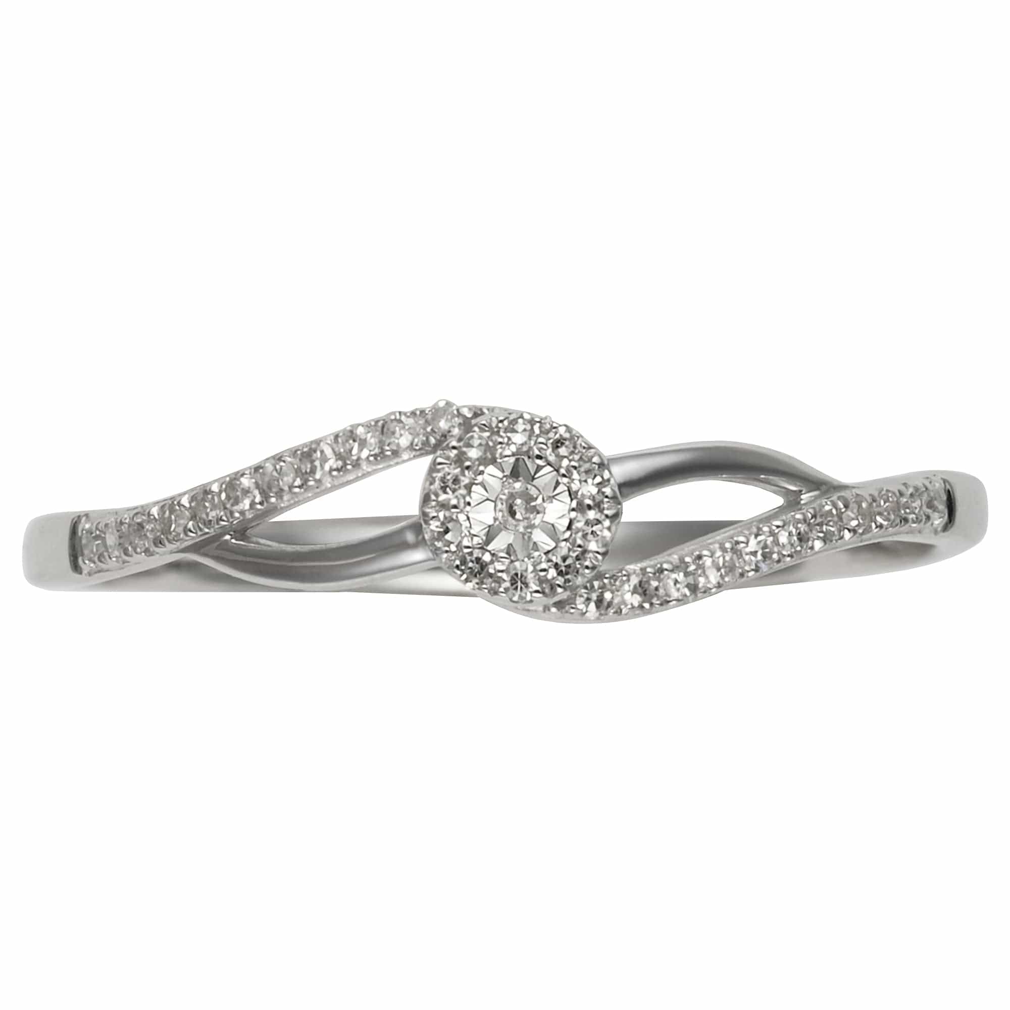Classic Round Diamond Twisted Cluster Ring in 9ct White Gold - Gemondo