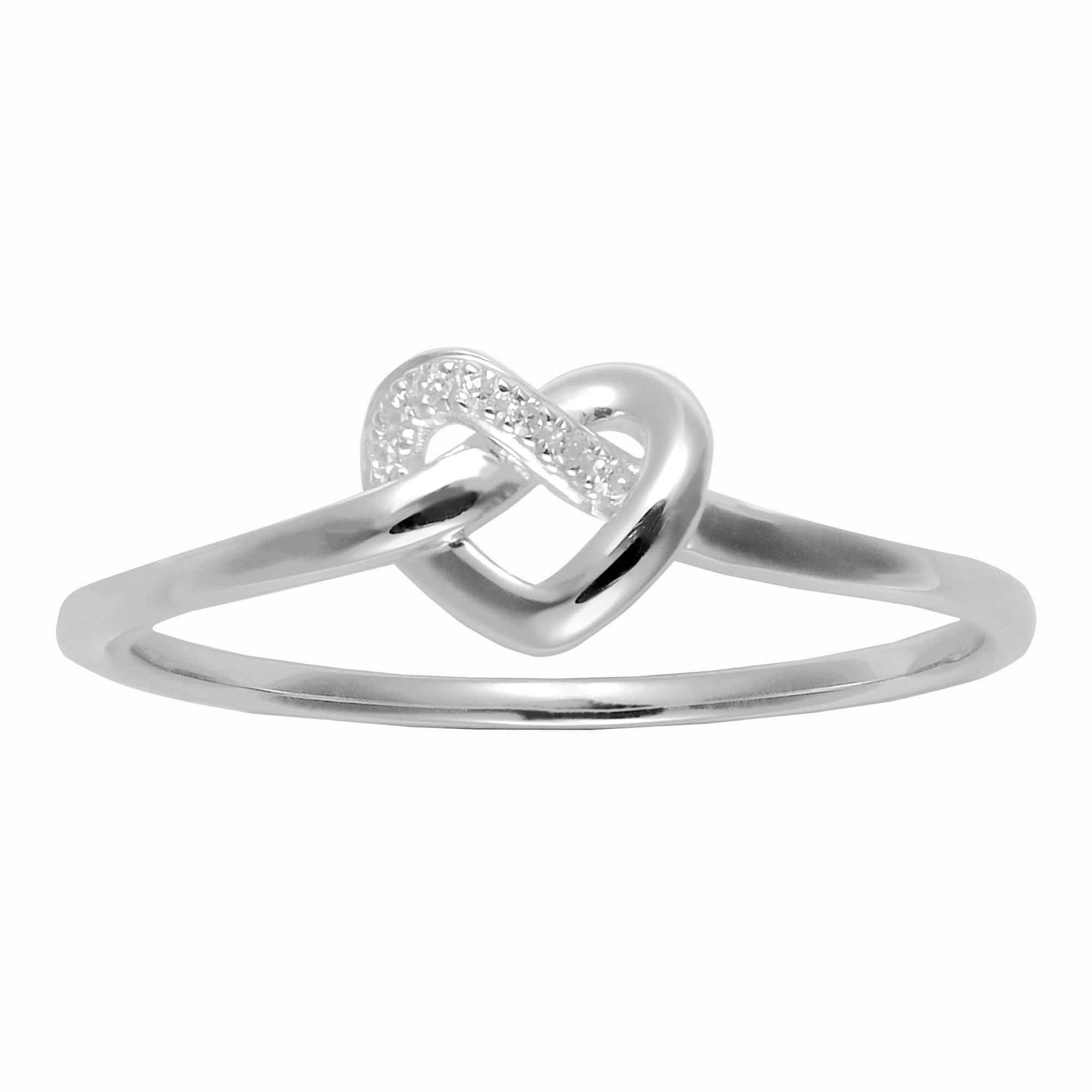 Classic Round Diamond Heart Knot Ring in 9ct White Gold - Gemondo